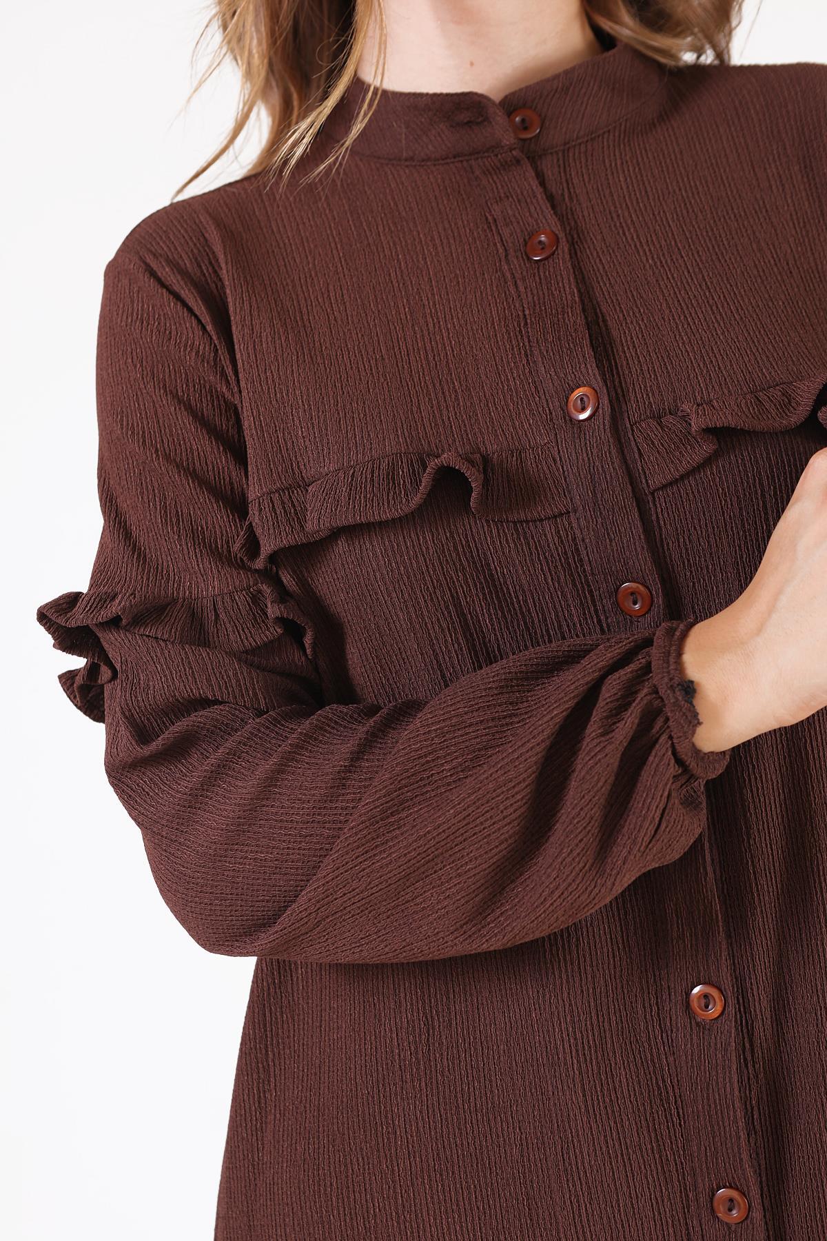 Fırfır Detaylı Tunik - 6432A Kahve - 4