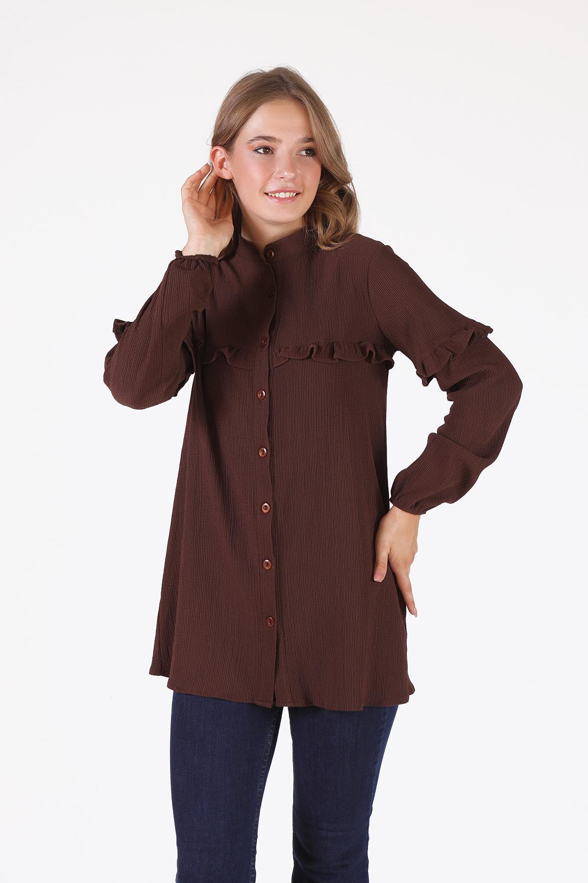 Fırfır Detaylı Tunik - 6432A Kahve - 3