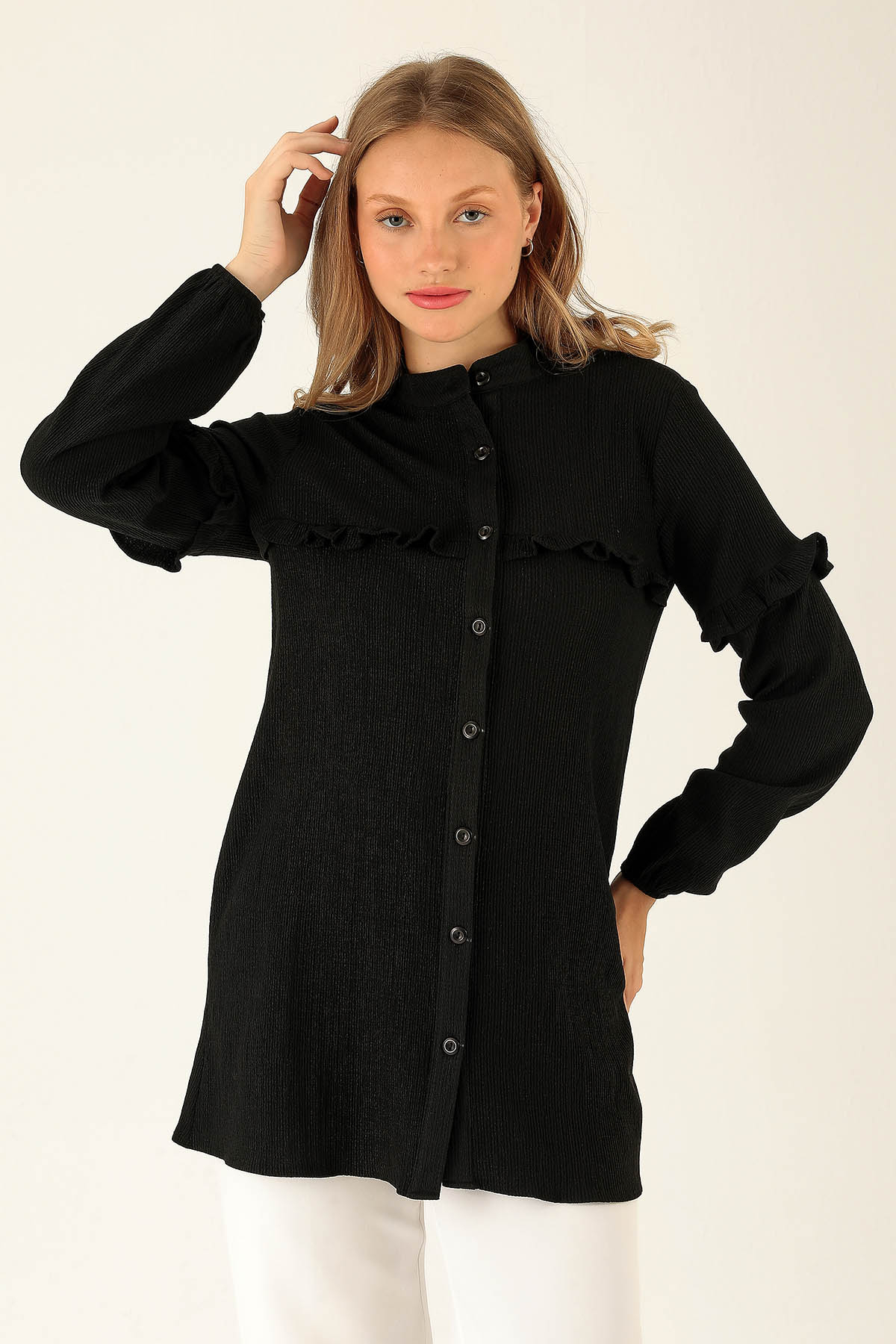 Fırfır Detaylı Tunik - 6432A Siyah 