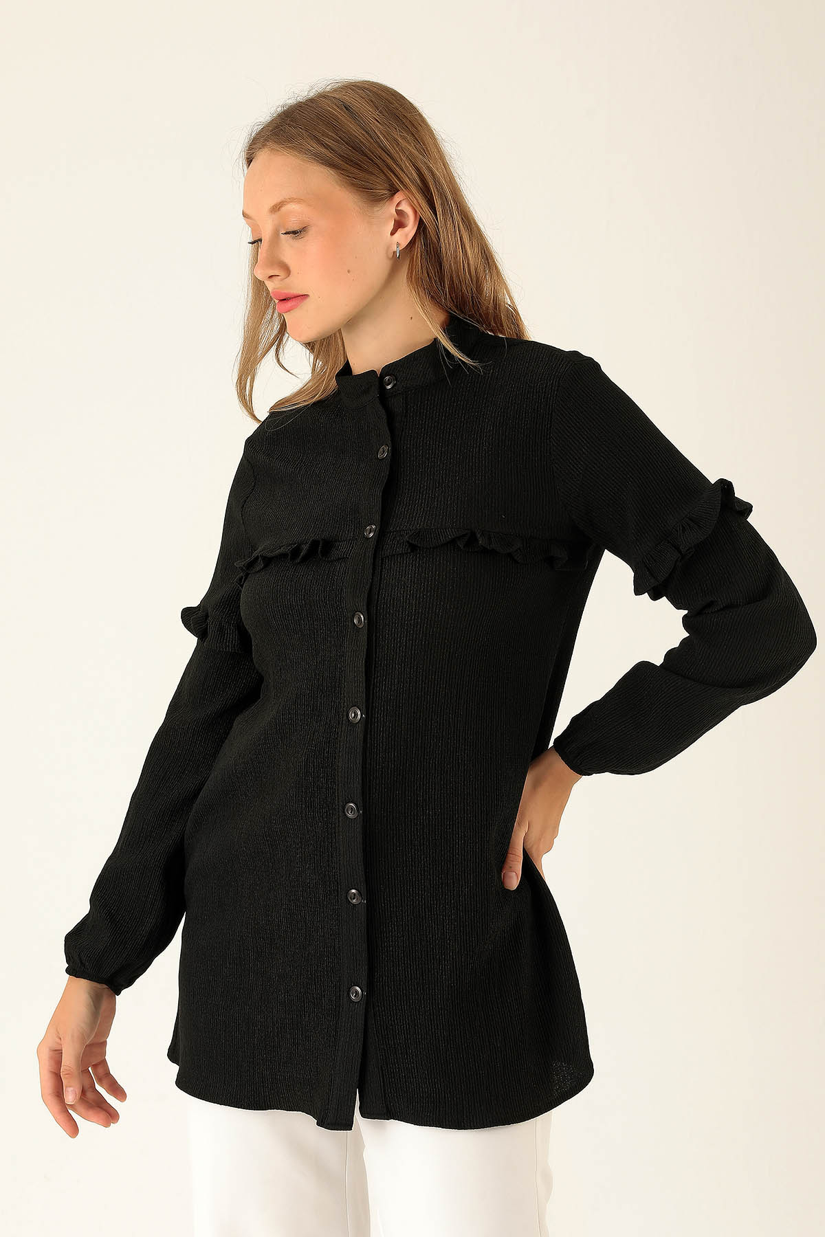 Fırfır Detaylı Tunik - 6432A Siyah - 2