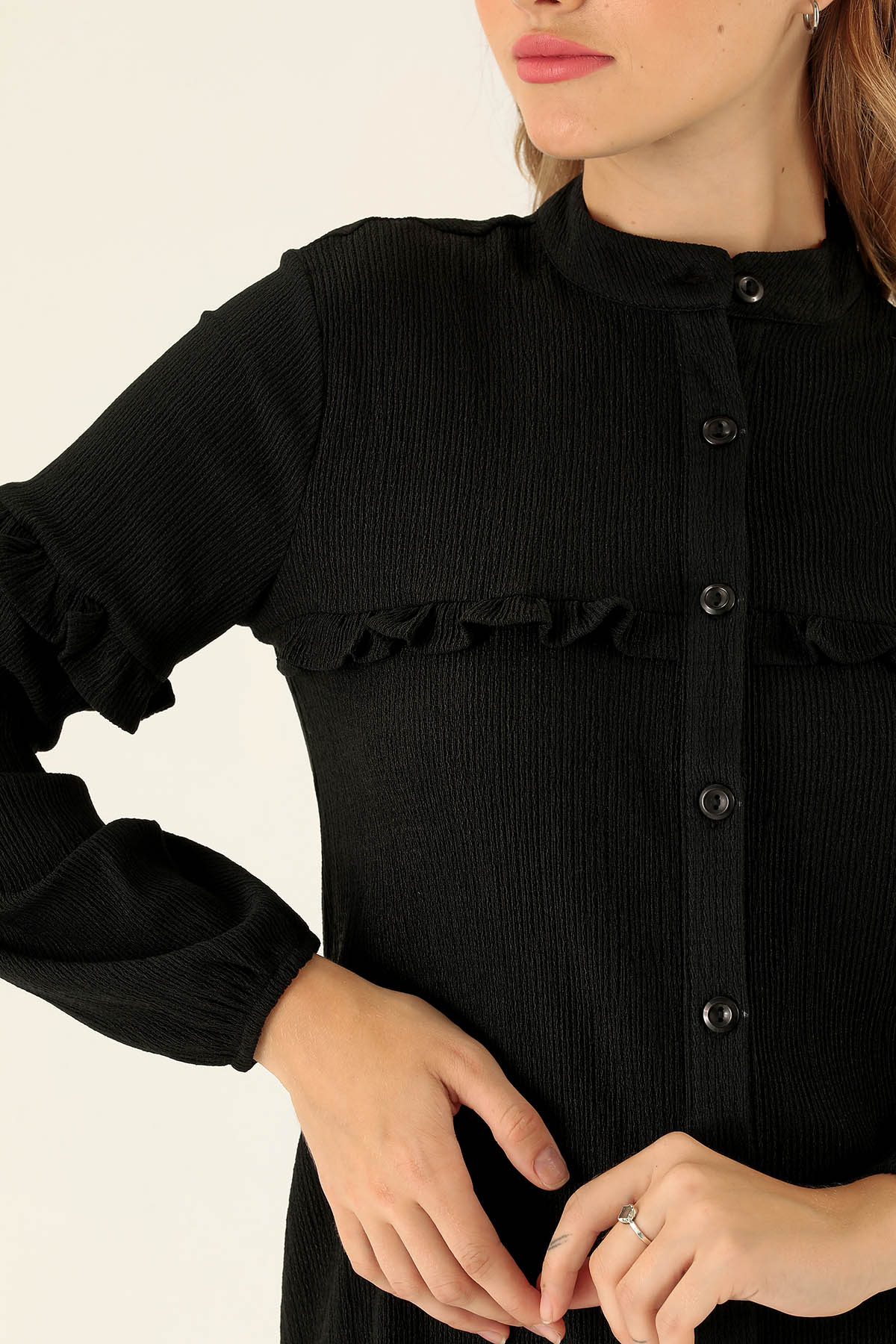 Fırfır Detaylı Tunik - 6432A Siyah - 6