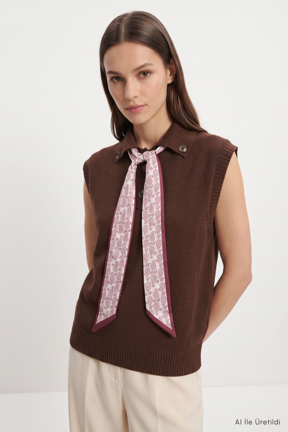 Fularlı Polo Yaka Süveter 2647 Kahve - RAYS
