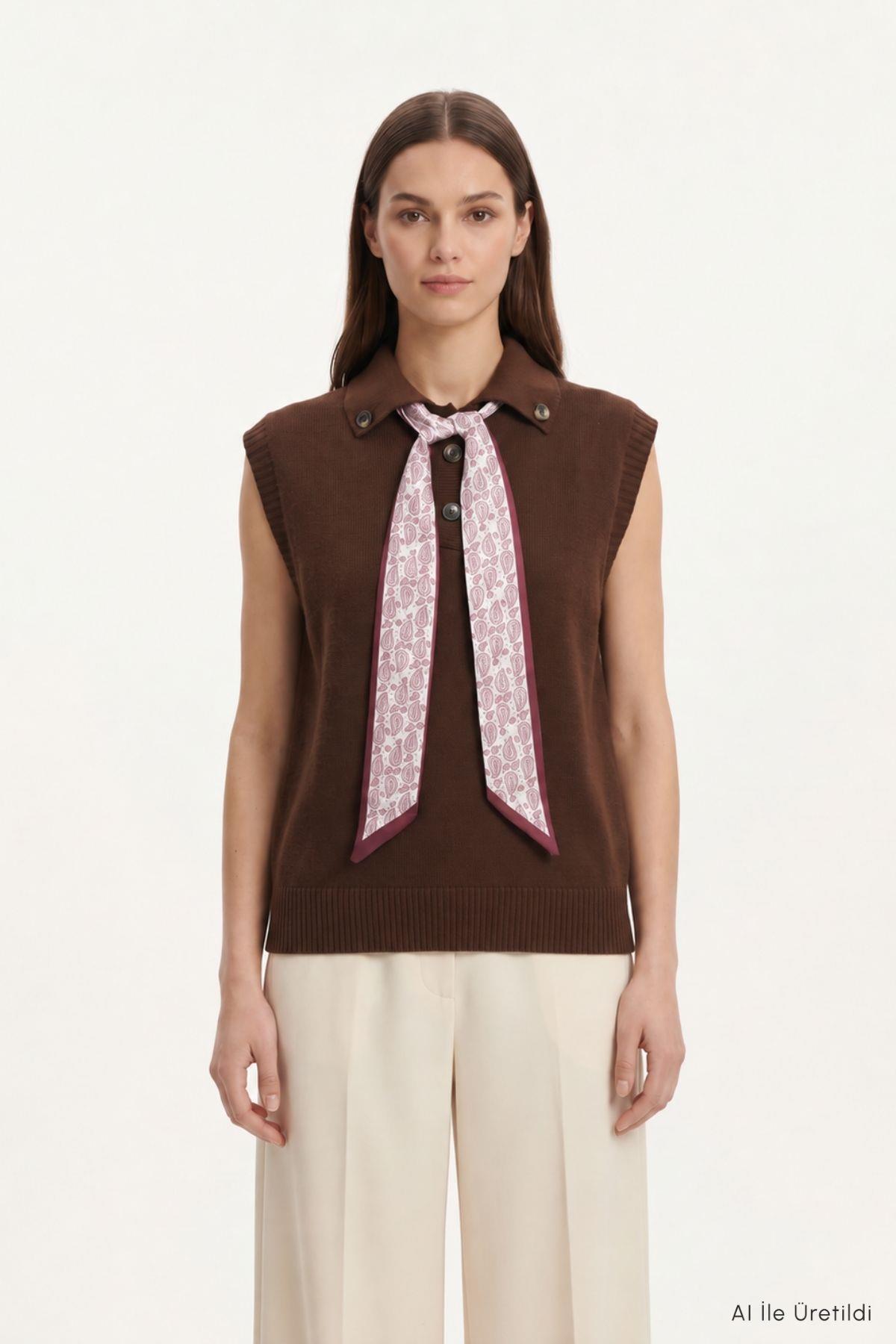 Fularlı Polo Yaka Süveter 2647 Kahve - RAYS