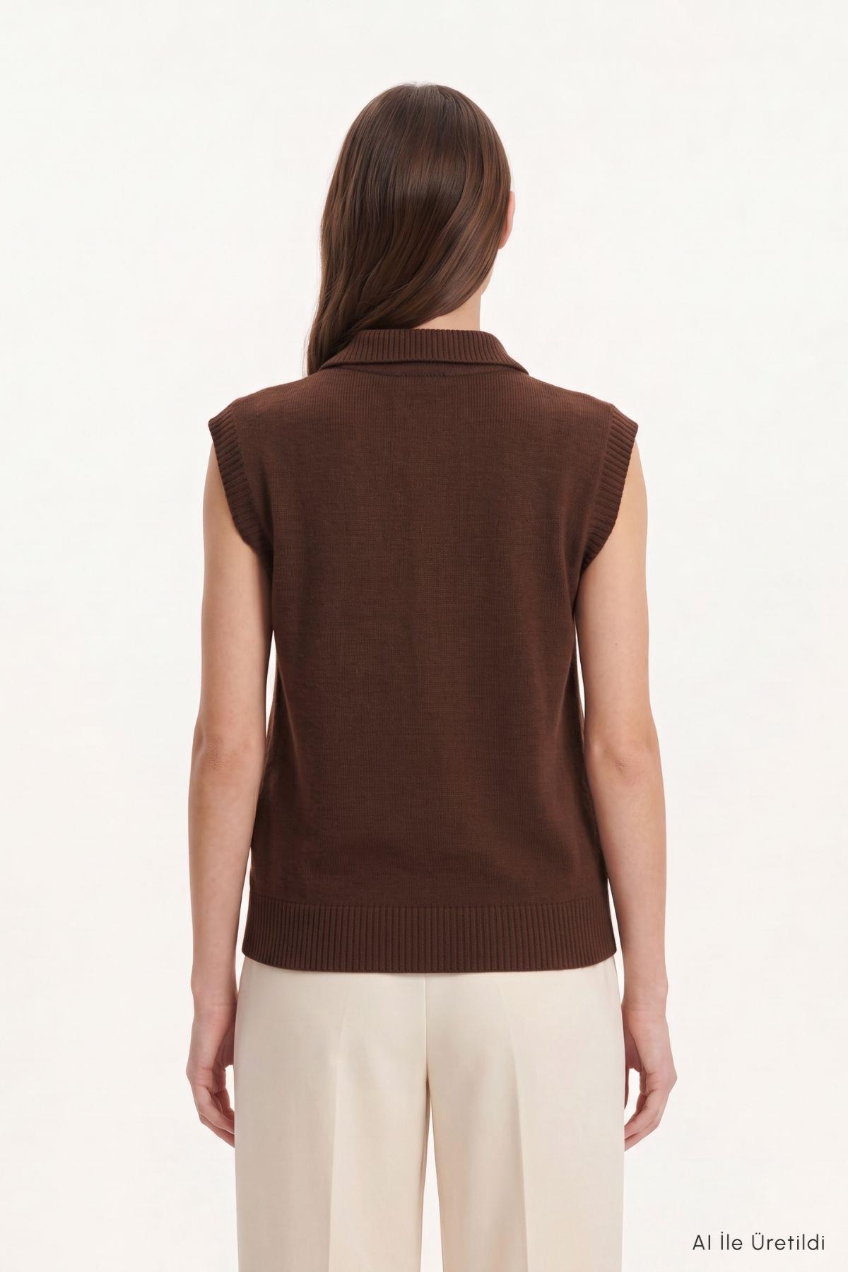 Fularlı Polo Yaka Süveter 2647 Kahve - 4