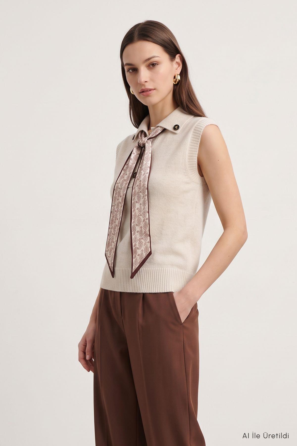 Fularlı Polo Yaka Süveter 2647 Natural - RAYS
