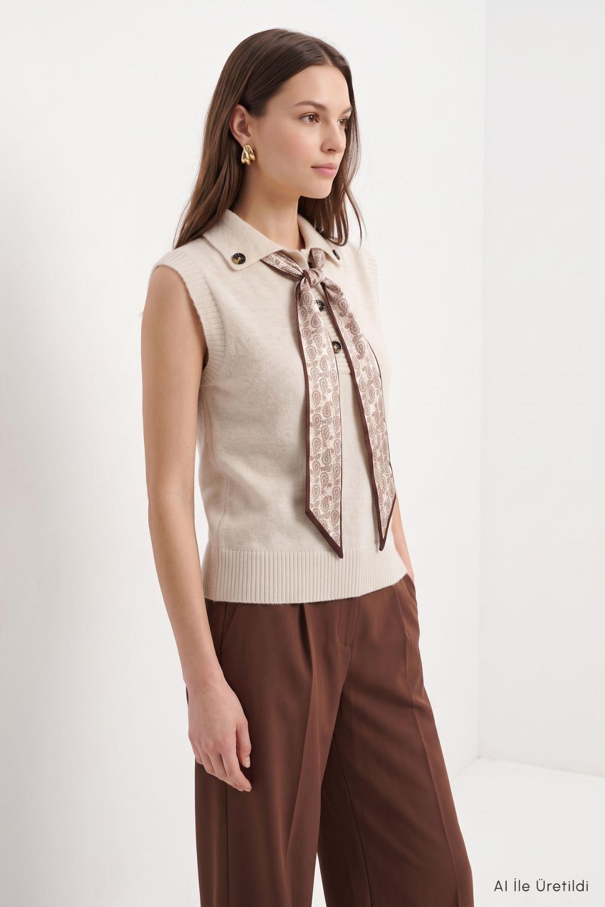 Fularlı Polo Yaka Süveter 2647 Natural - RAYS