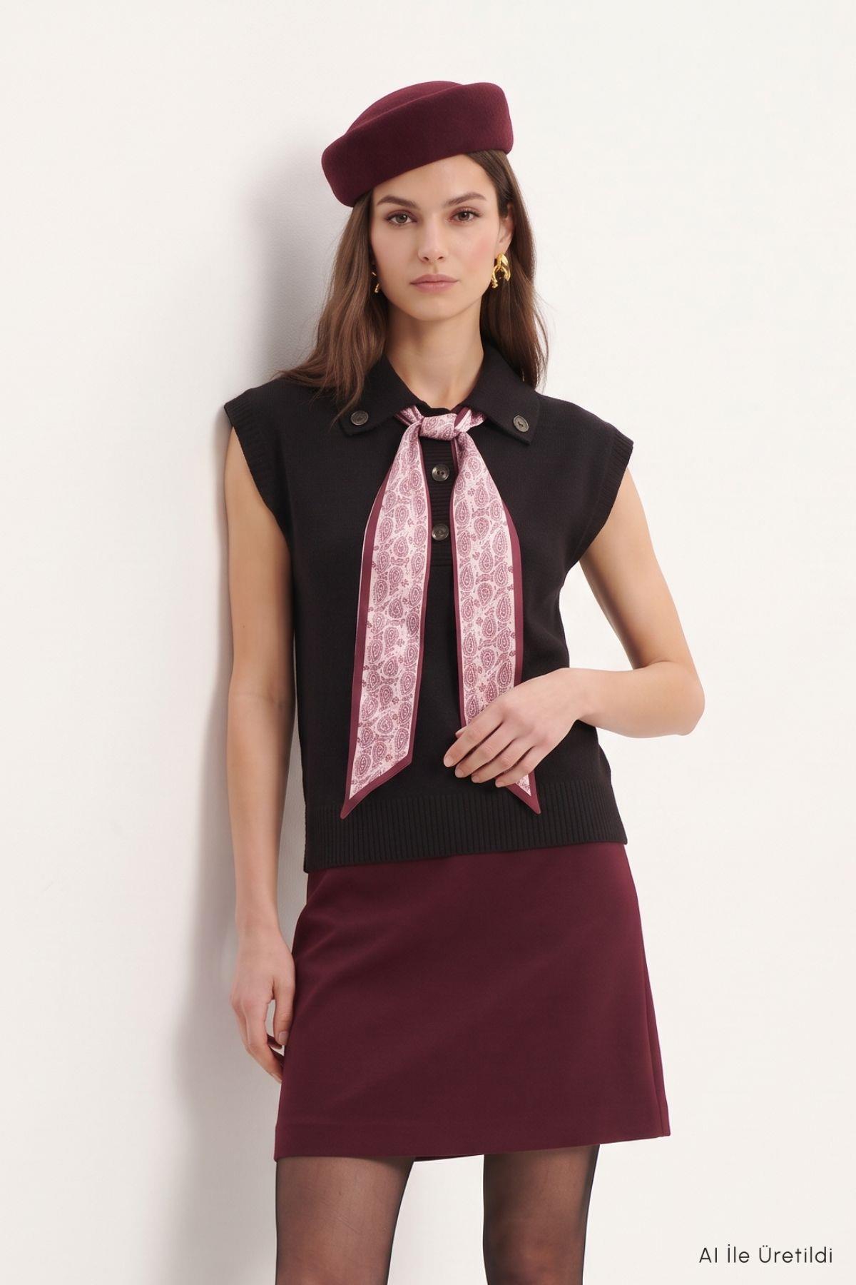 Fularlı Polo Yaka Süveter 2647 Siyah - RAYS