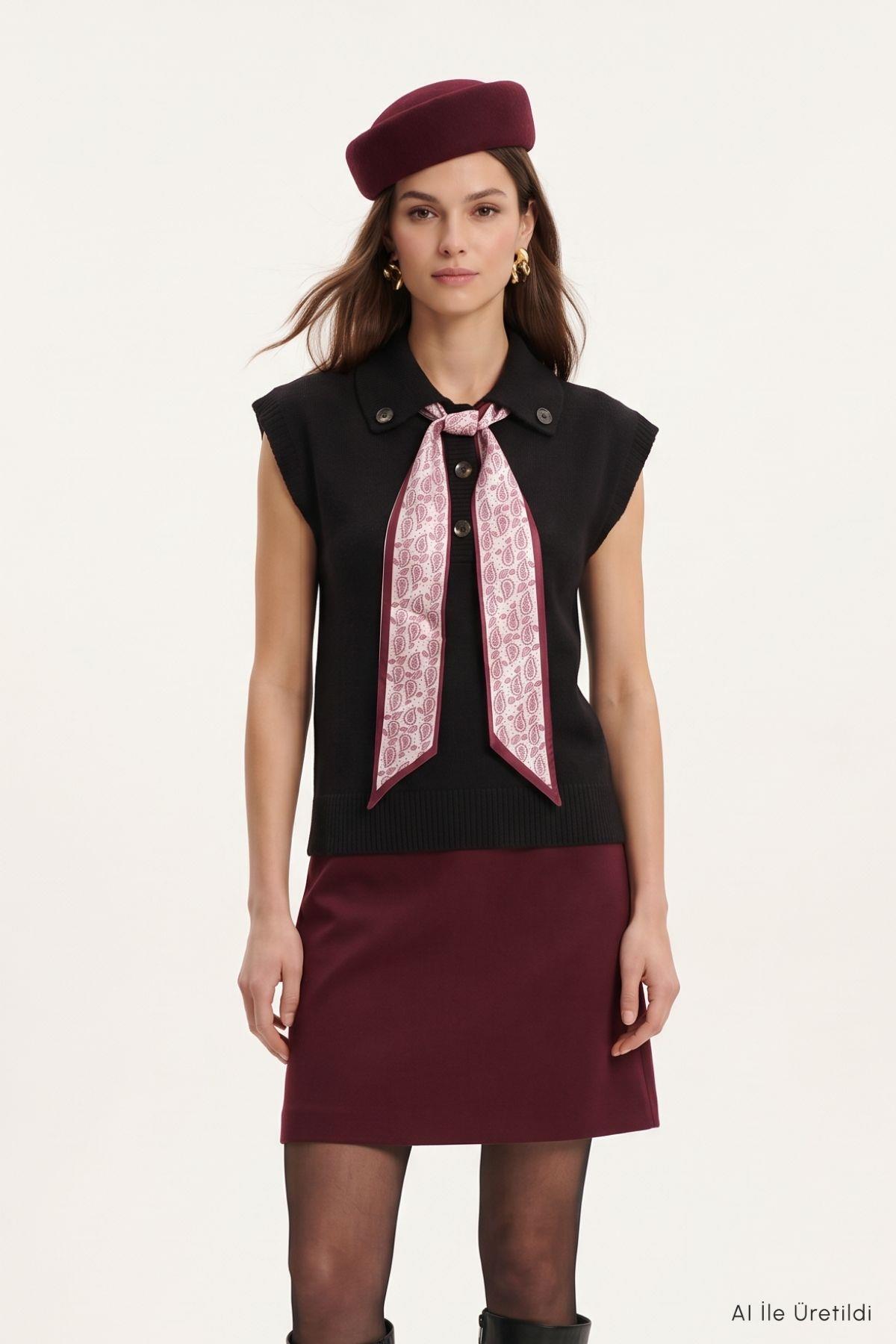 Fularlı Polo Yaka Süveter 2647 Siyah - RAYS