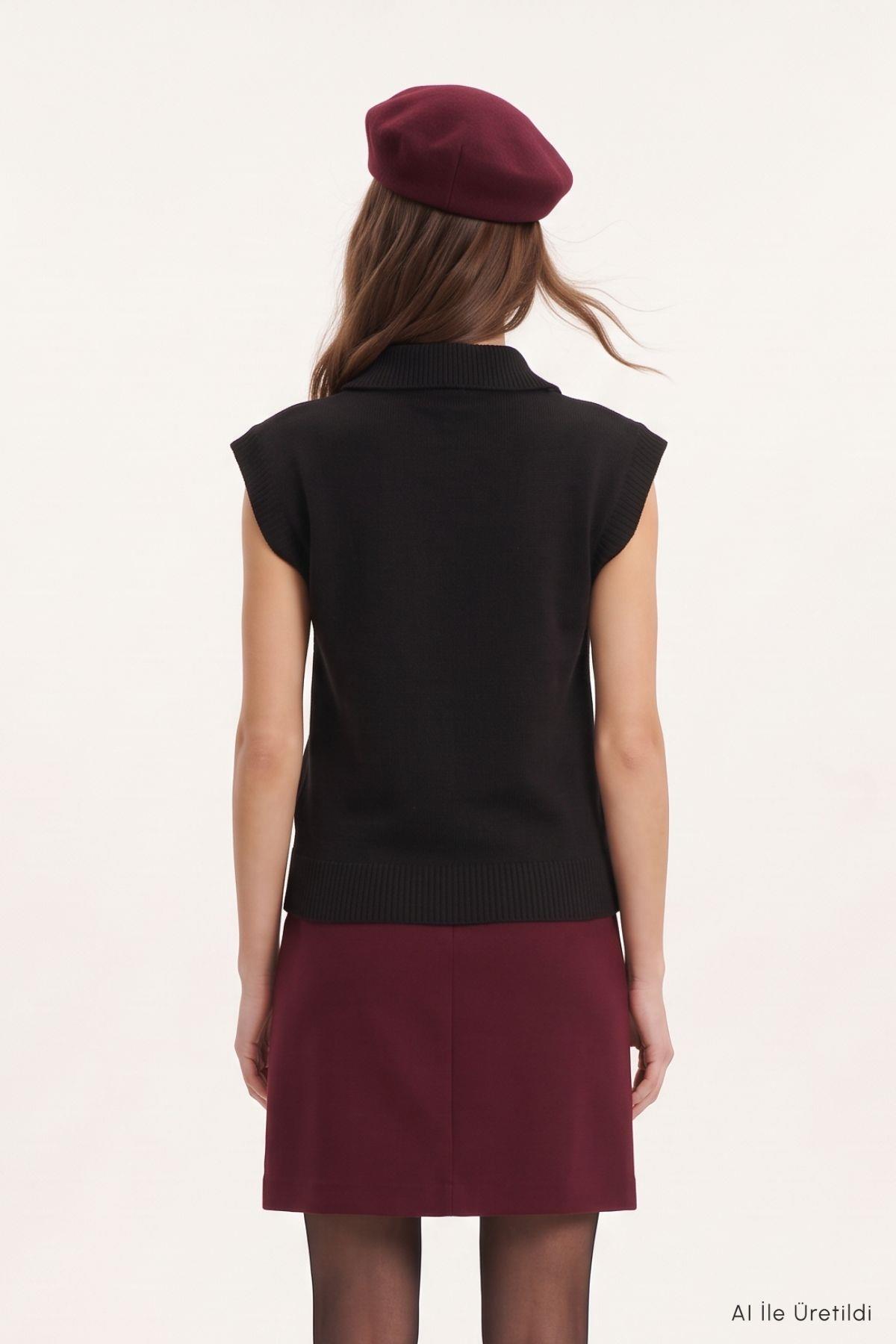 Fularlı Polo Yaka Süveter 2647 Siyah - RAYS