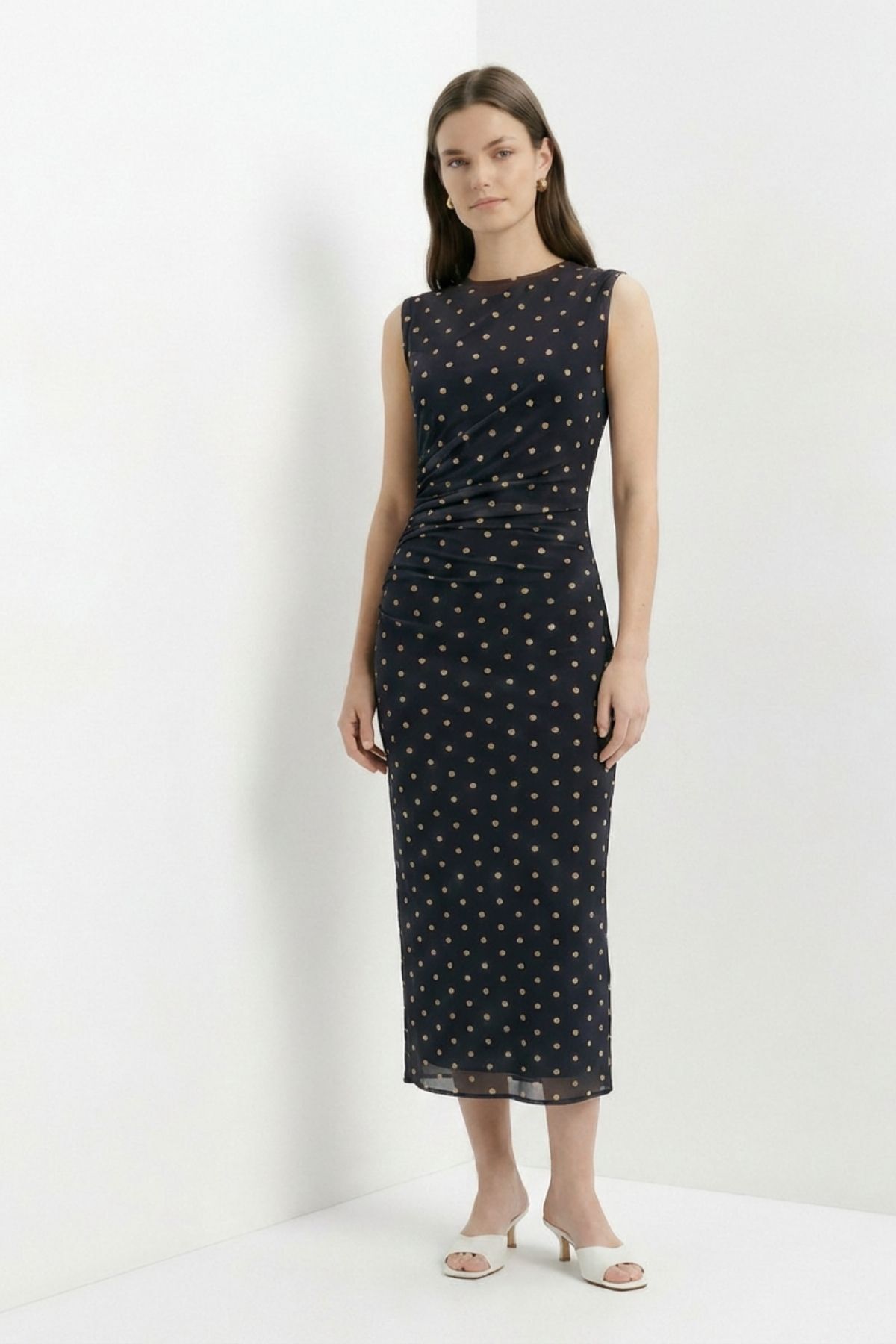 Füme Bisiklet Yaka Puantiyeli Elbise 20219 - RAYS (1)