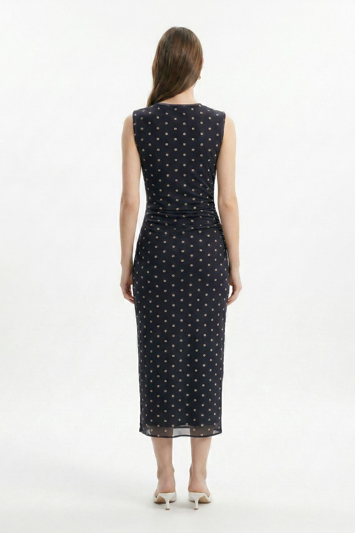 Füme Bisiklet Yaka Puantiyeli Elbise 20219 - RAYS