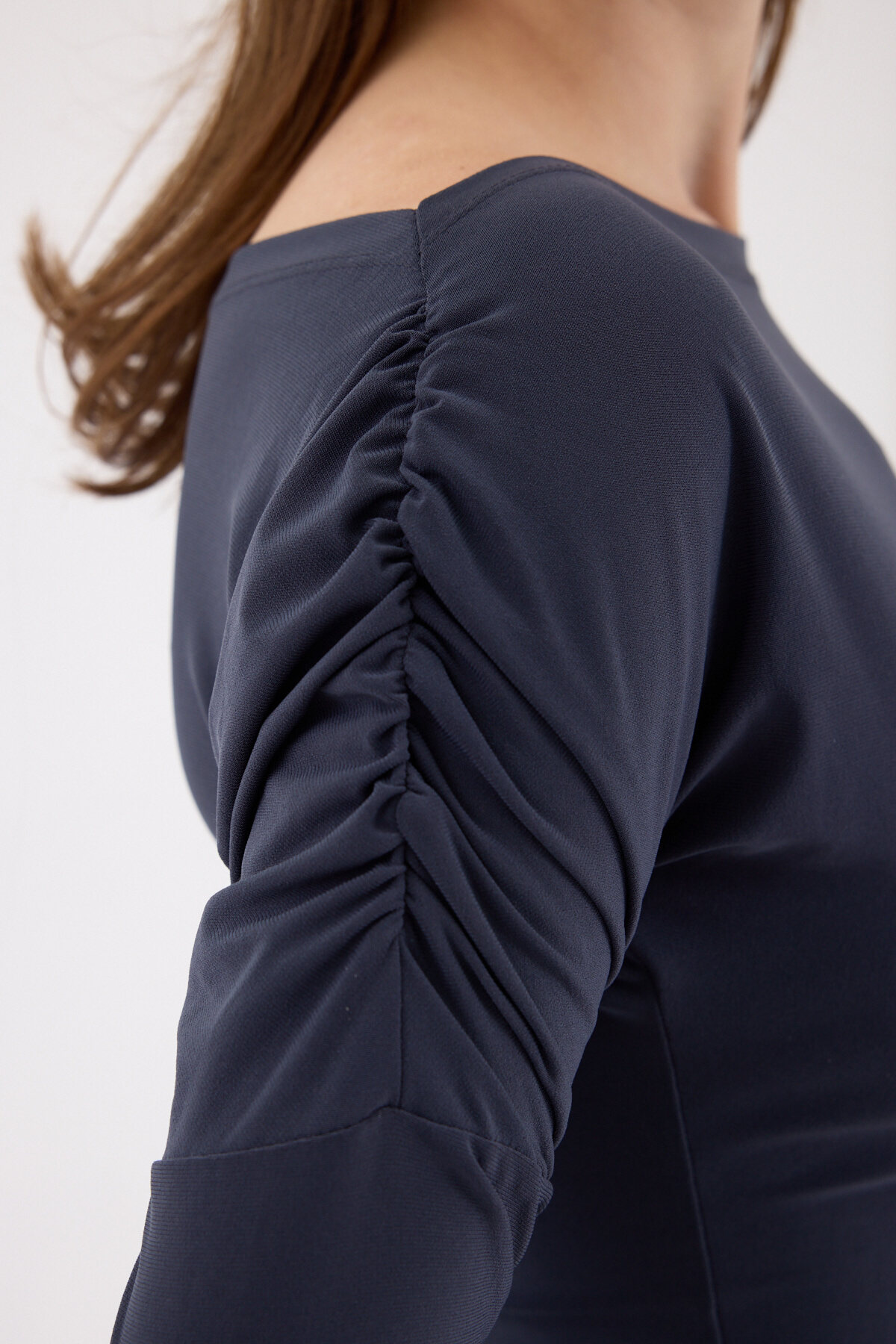 Füme Kayık Yaka Kol Büzgülü Bluz 2433 - 4