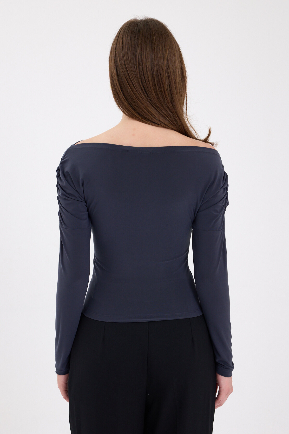Füme Kayık Yaka Kol Büzgülü Bluz 2433 - 5