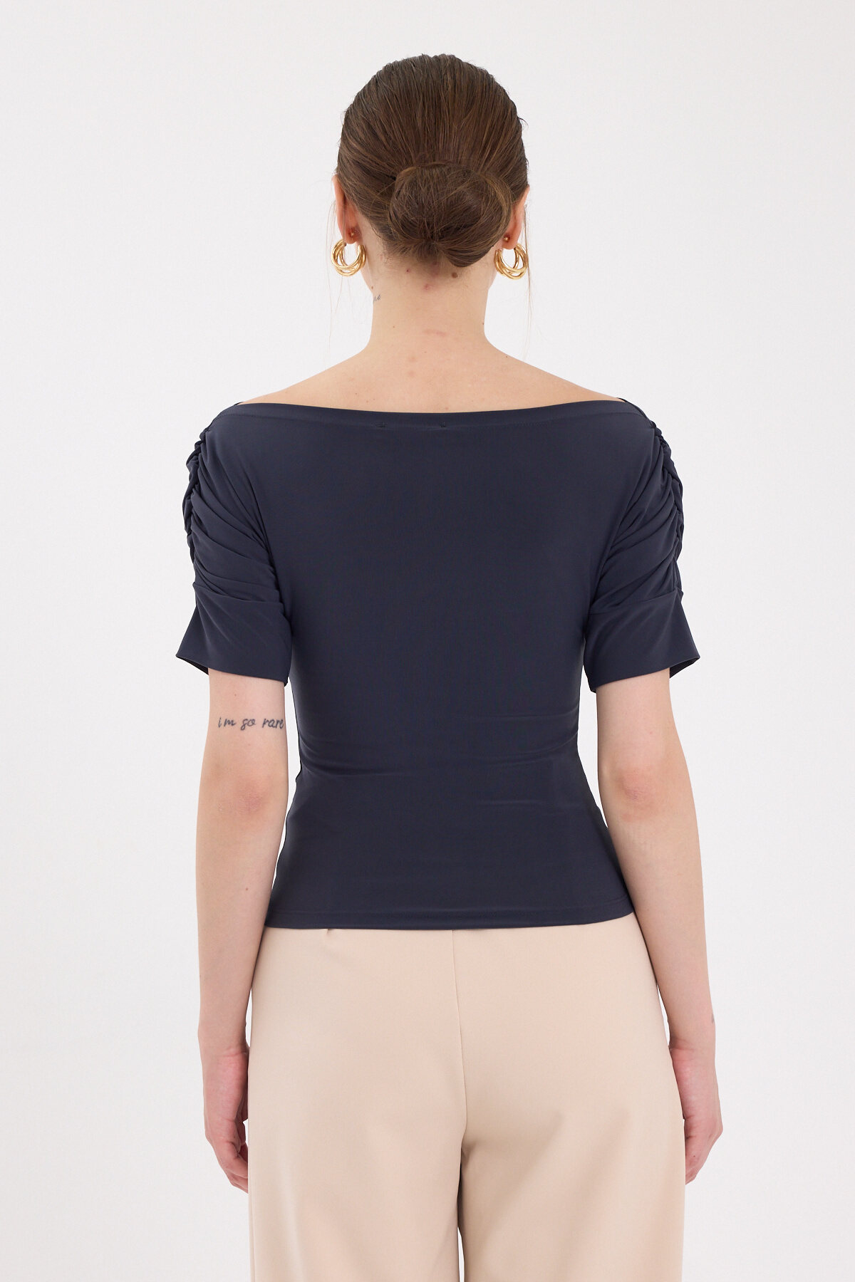 Füme Kayık Yaka Kol Büzgülü Bluz 2515 - 5