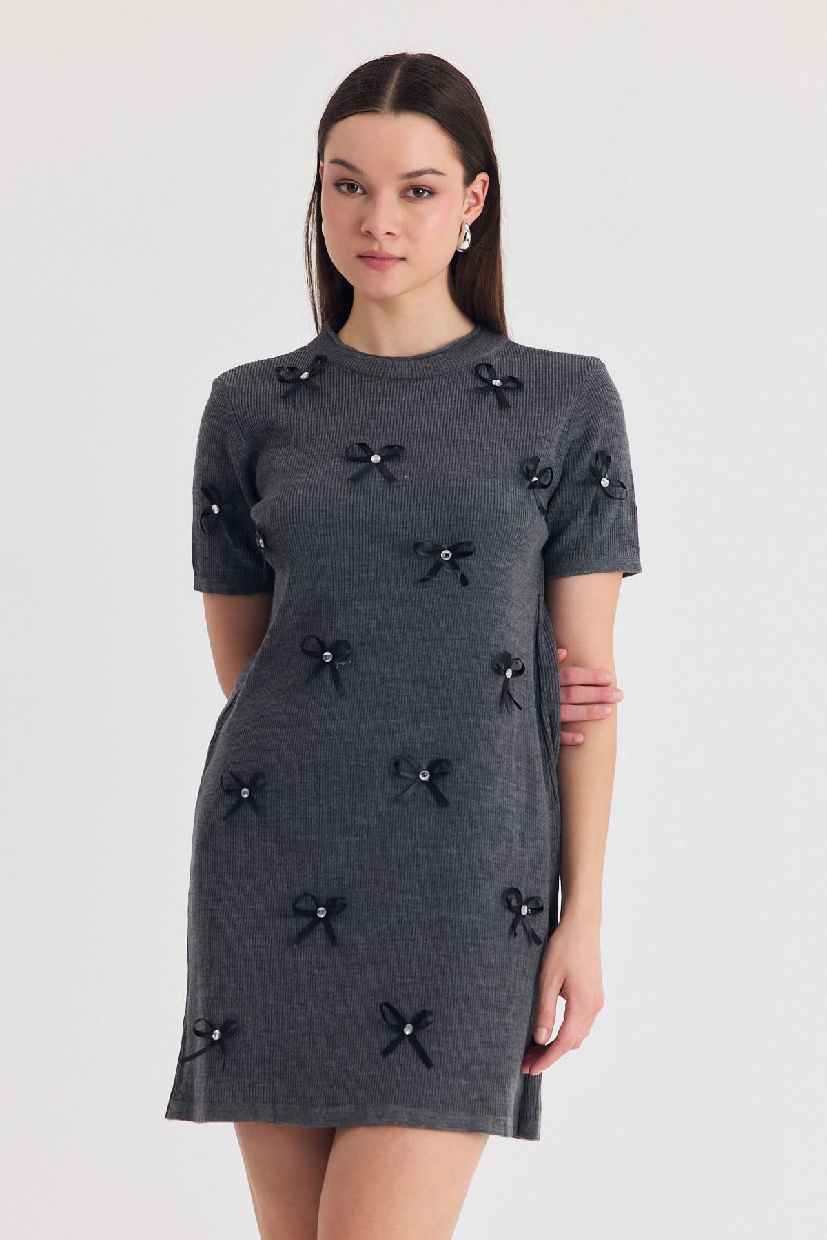 Füme Kurdela Detay Triko Elbise 2117 - 6