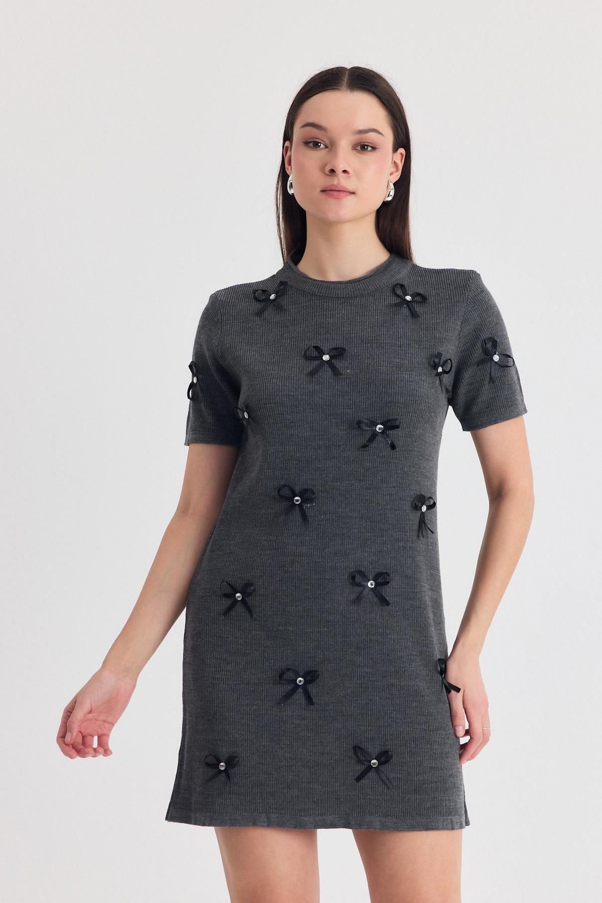 Füme Kurdela Detay Triko Elbise 2117 