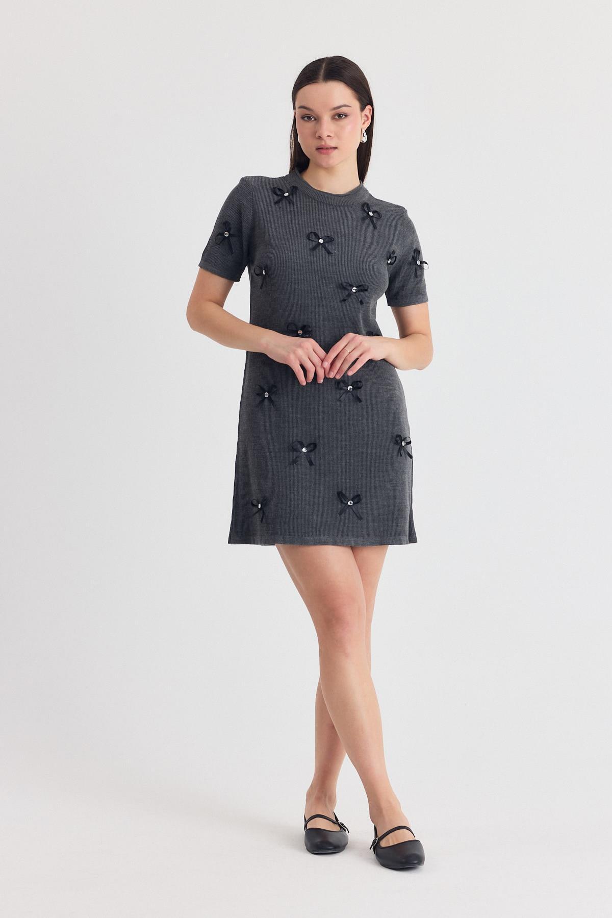 Füme Kurdela Detay Triko Elbise 2117 - 2