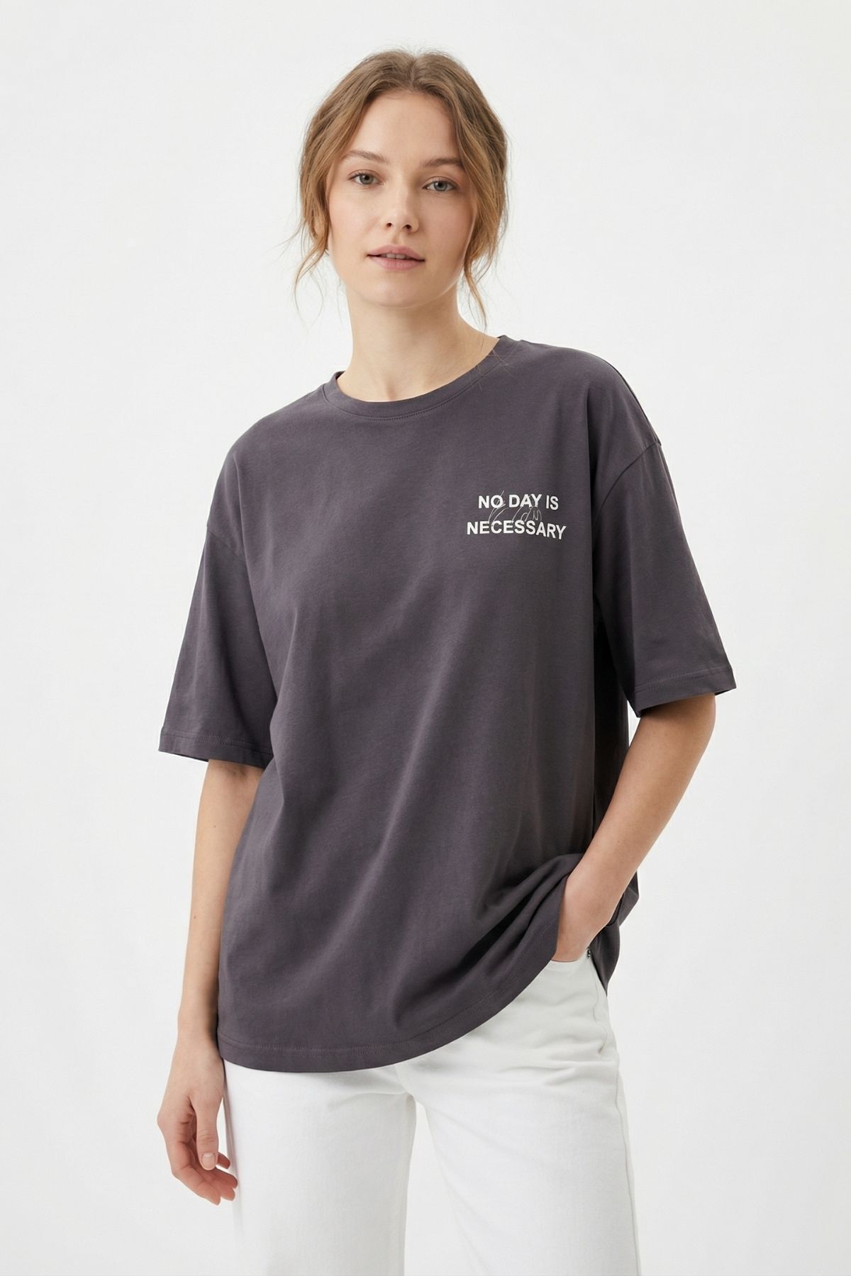 Füme Ön Arka Yazı Baskılı Tişört 8150 