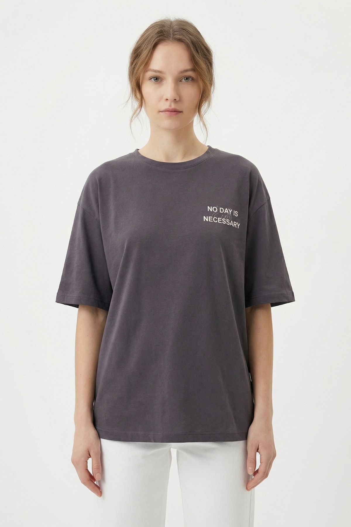 Füme Ön Arka Yazı Baskılı Tişört 8150 - 2