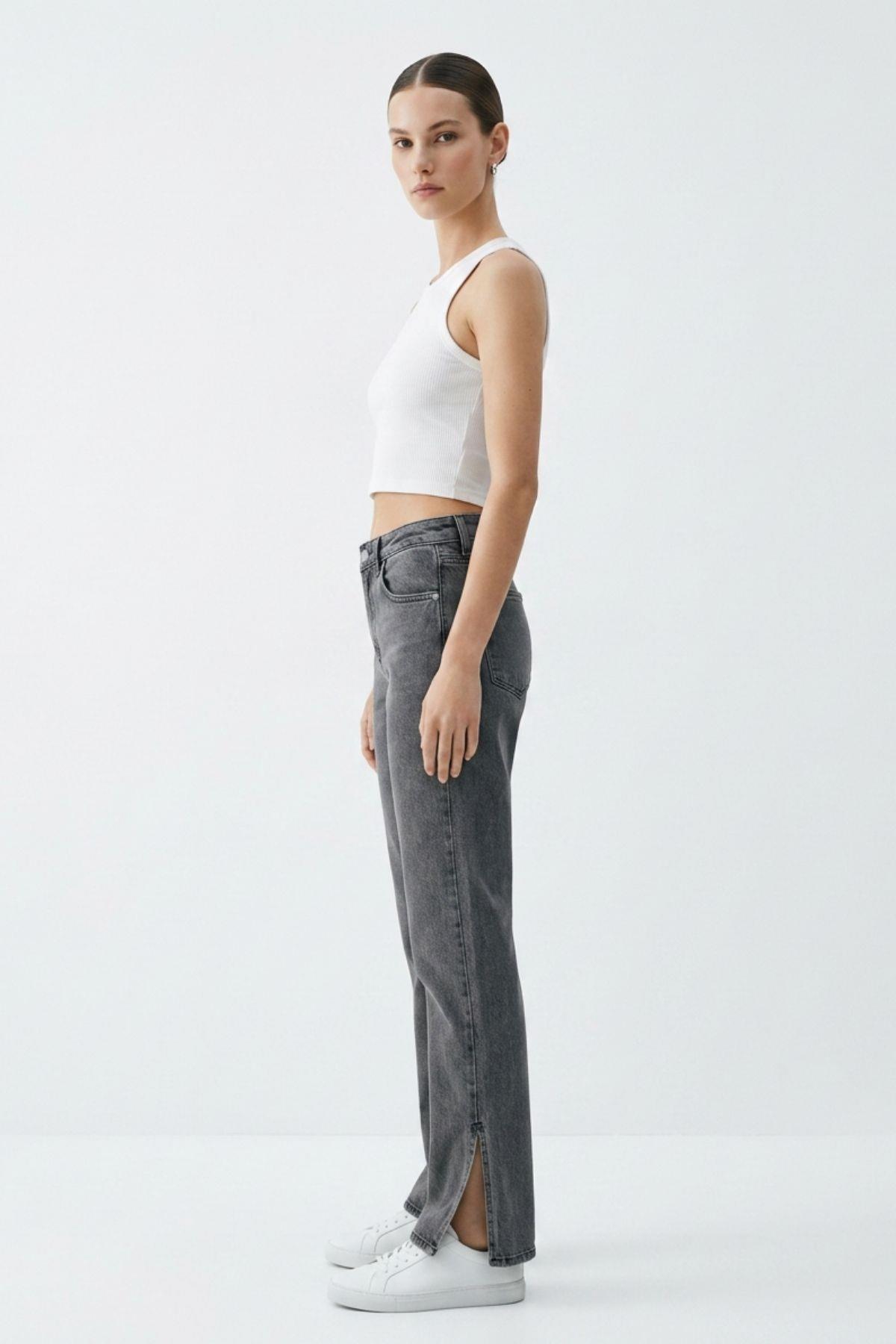 Paça Yırtmaçlı Yüksek Bel Jean 578 Füme - RAYS (1)
