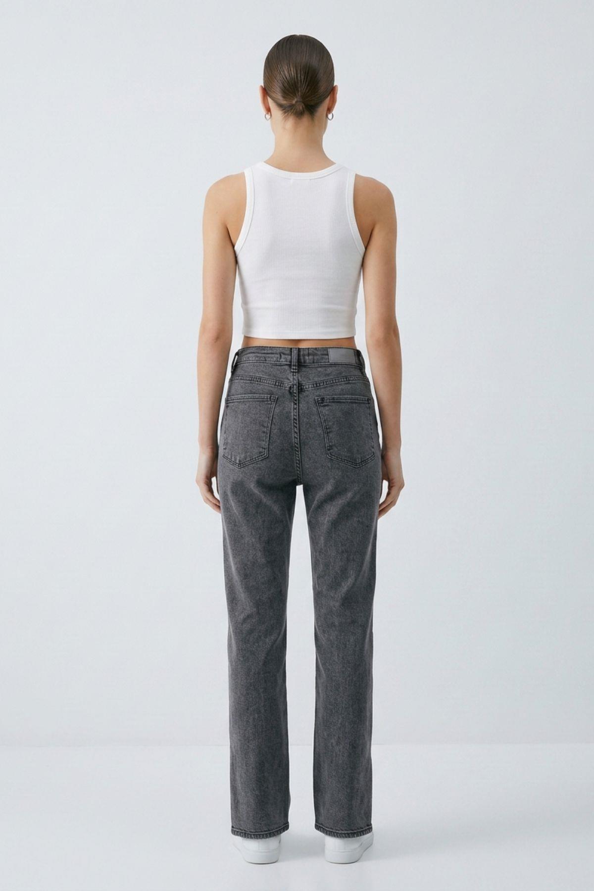Paça Yırtmaçlı Yüksek Bel Jean 578 Füme - RAYS