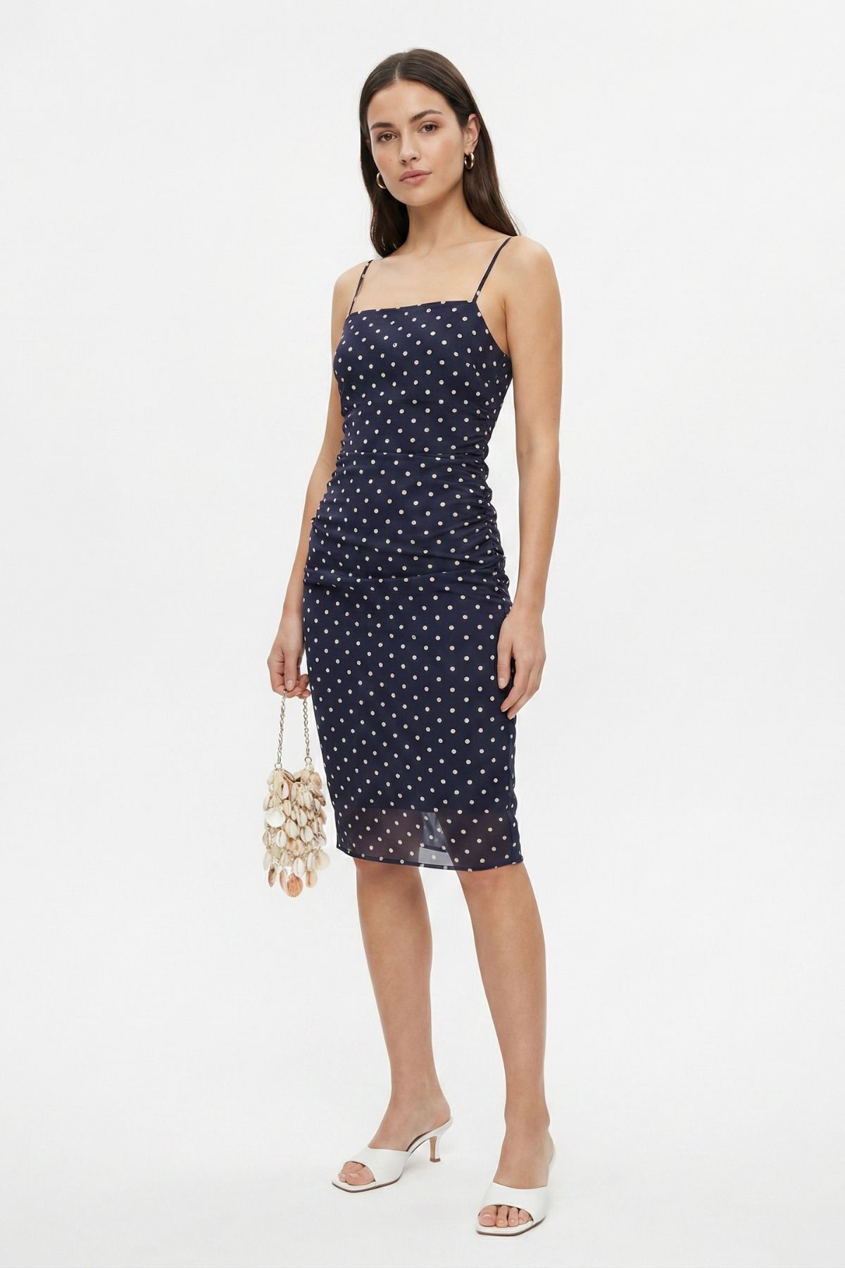 Füme Puantiyeli YAndan Büzgülü Elbise 20226 - RAYS (1)