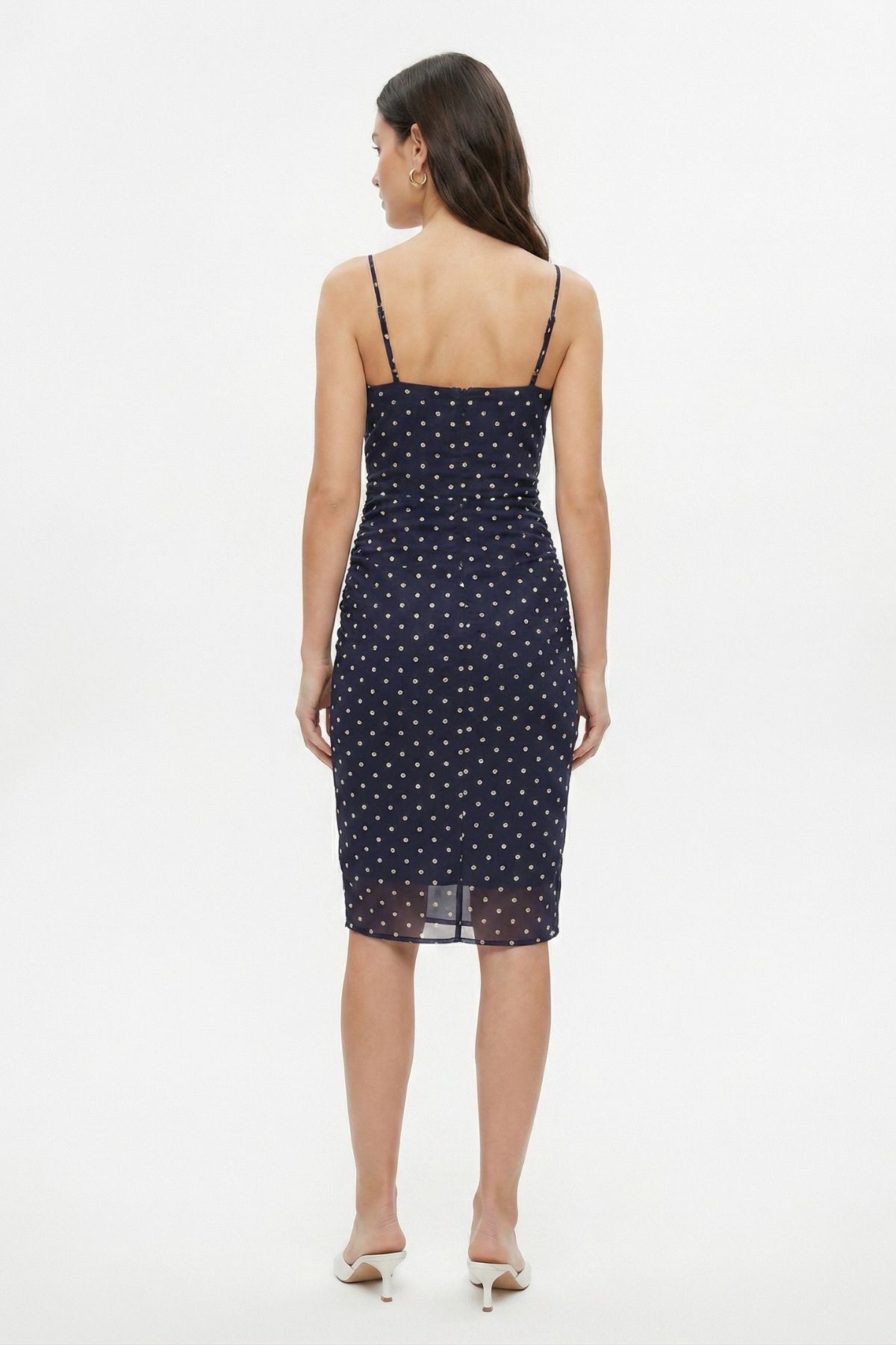 Füme Puantiyeli YAndan Büzgülü Elbise 20226 - RAYS