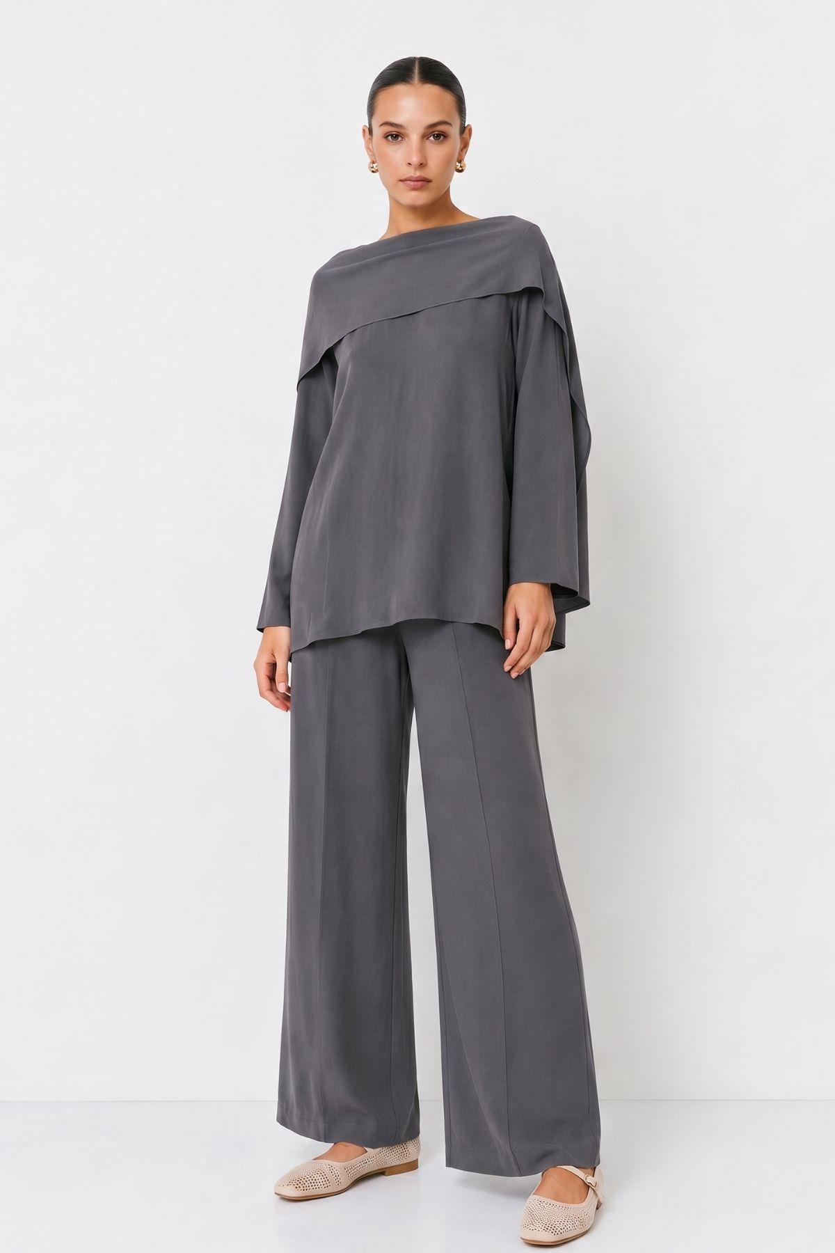 Şal Yaka Tunik Pantolon Takım 6350 Füme - RAYS
