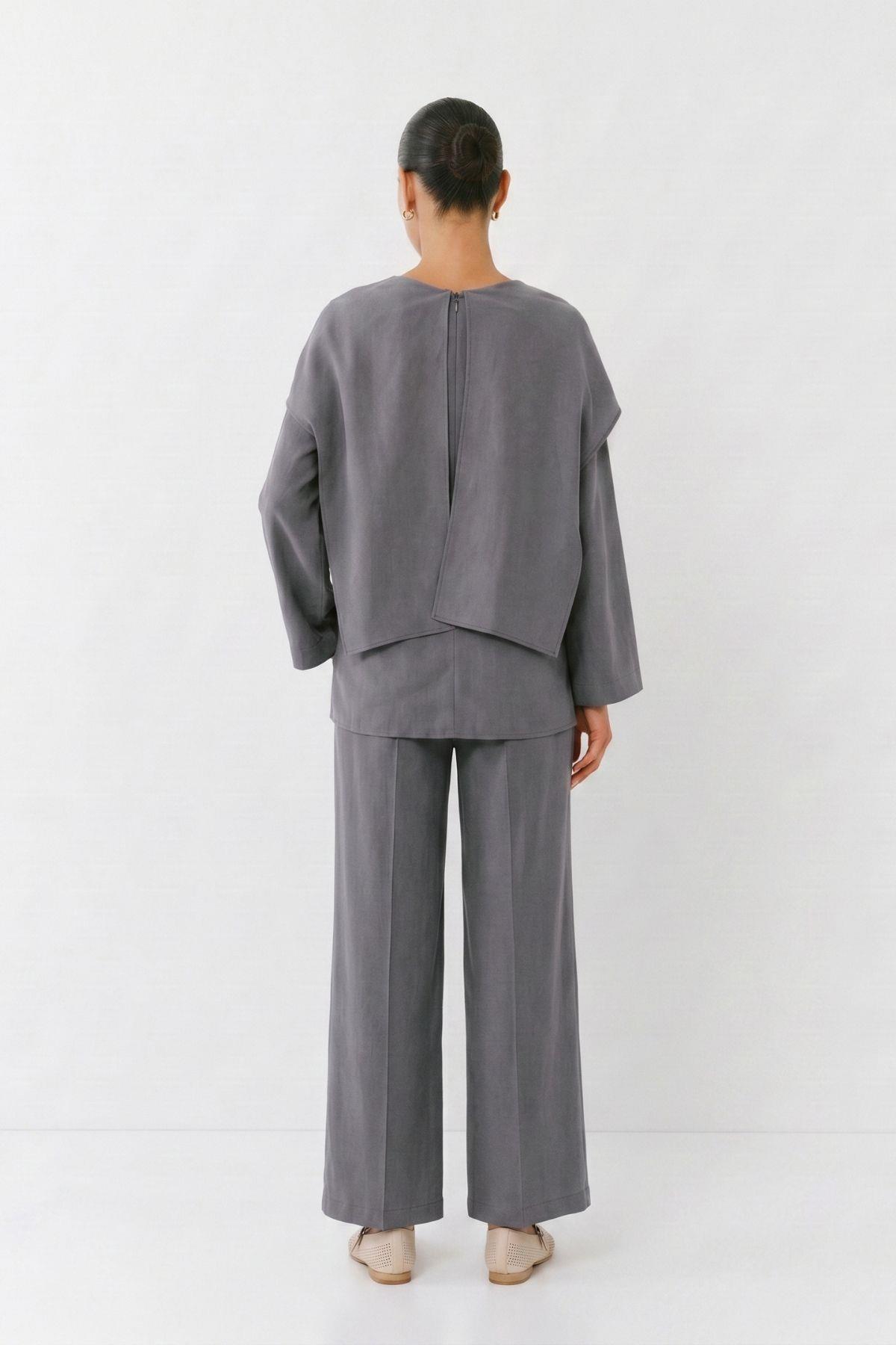Şal Yaka Tunik Pantolon Takım 6350 Füme - 3