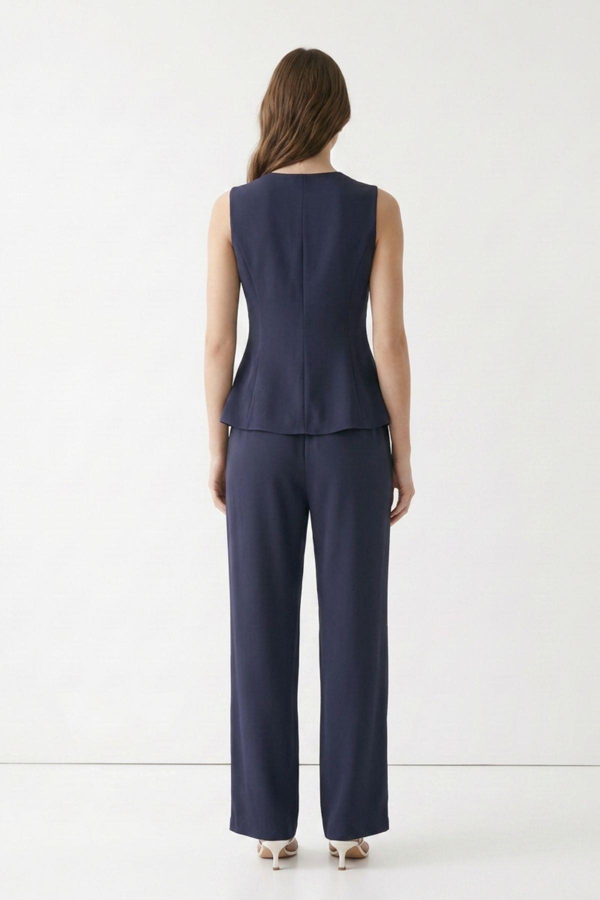 Sıfır Kol Peplum Bluz Bol Paça Pantolon Takım 18007 Füme - RAYS