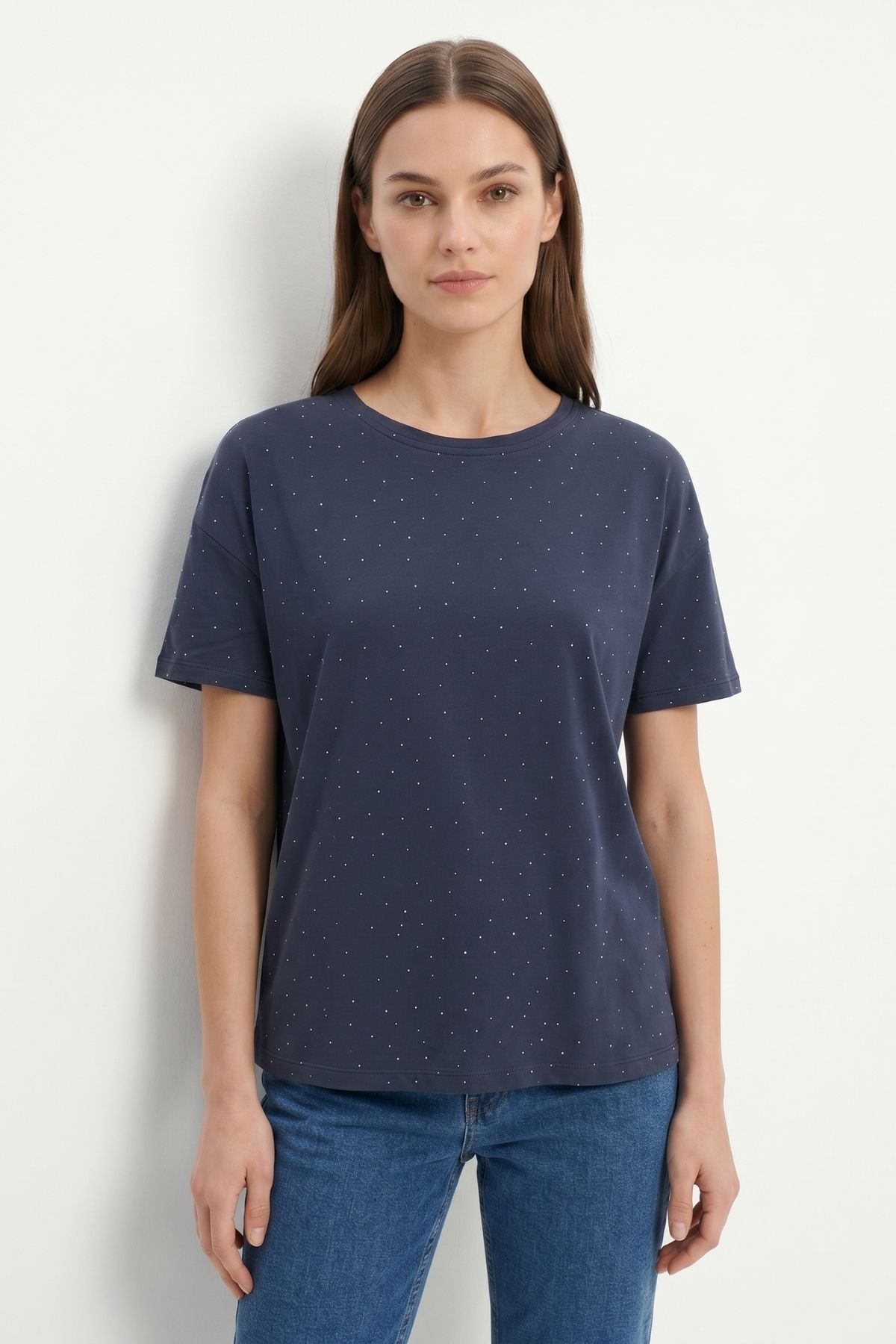 Füme Taşlı Bisiklet Yaka Tişört 1762 - 1