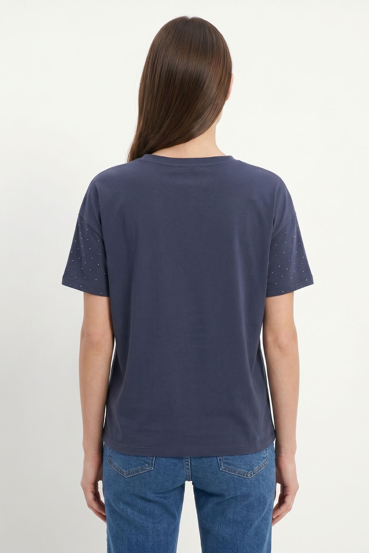 Füme Taşlı Bisiklet Yaka Tişört 1762 - RAYS