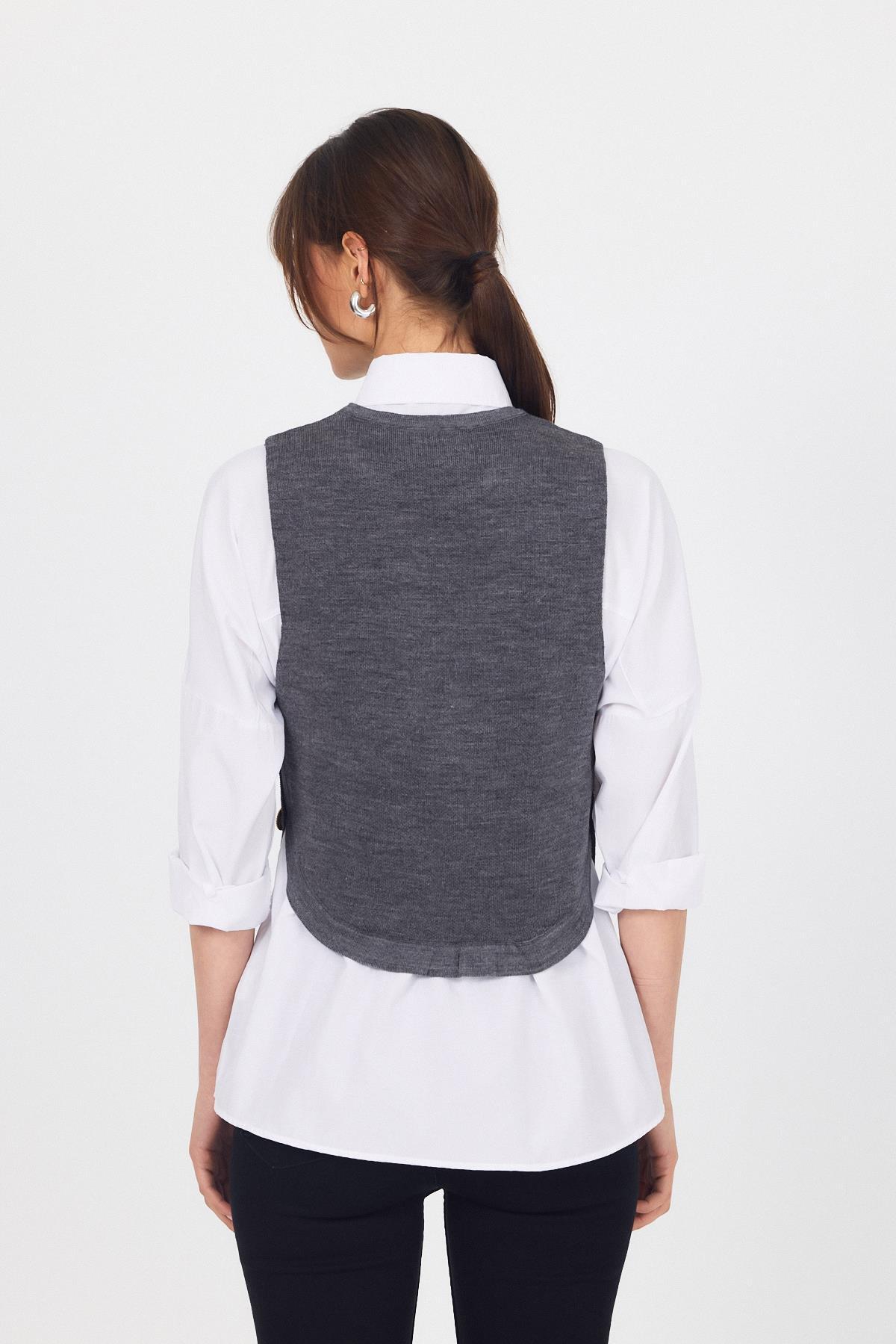 Füme Yan Düğme Detay Sıfır Kol Süveter 2111 - 5