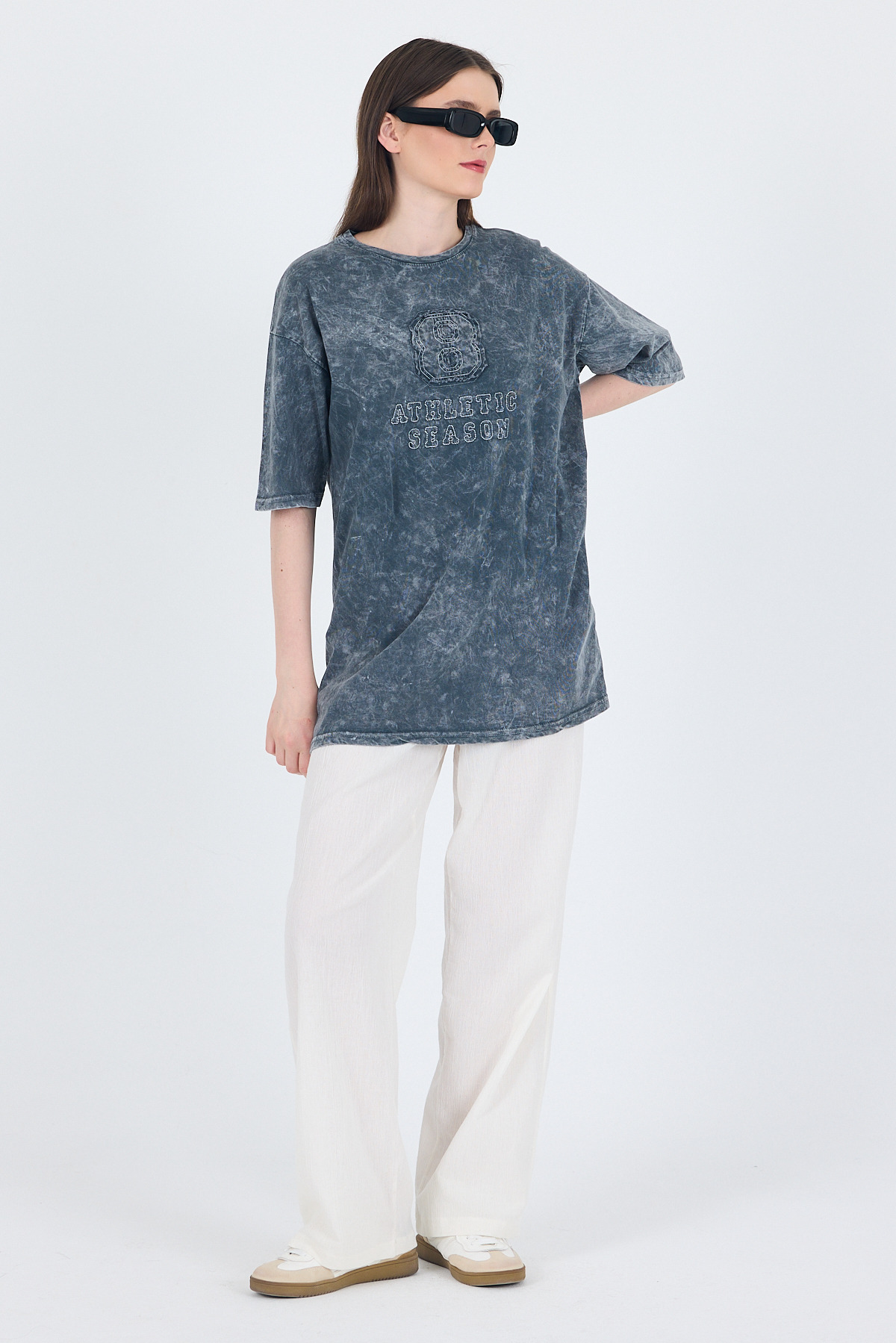 Füme Yazı Nakışlı Oversize Tişört 253017 - RAYS