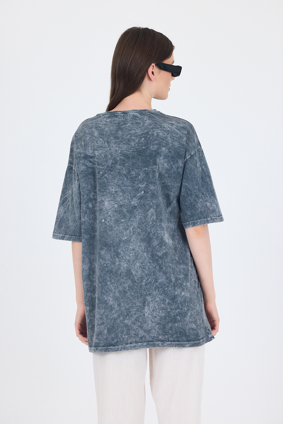 Füme Yazı Nakışlı Oversize Tişört 253017 - 5