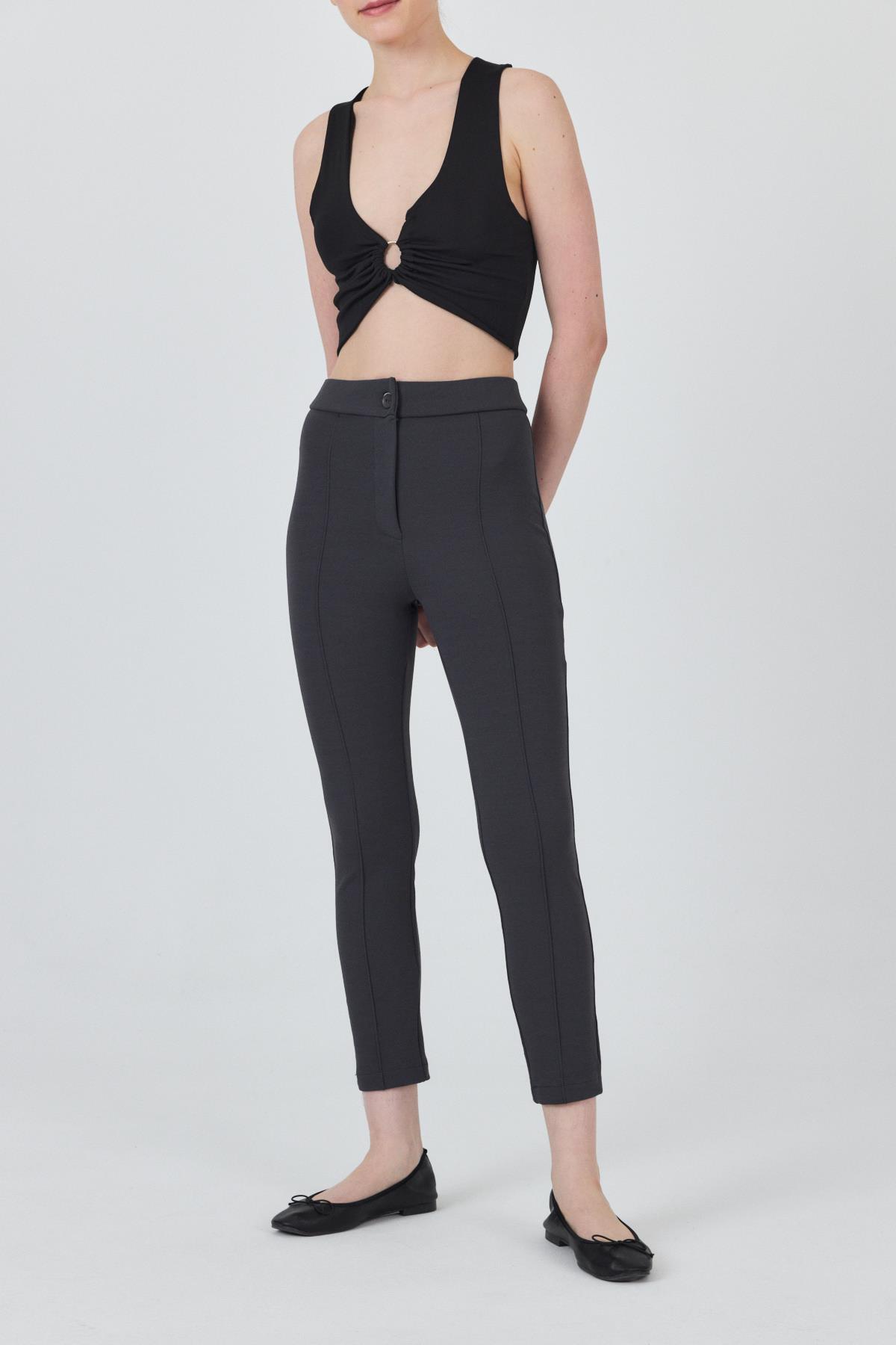 Füme Yüksek Bel Nervür Dikiş Detaylı Tayt Pantolon 6875A - RAYS