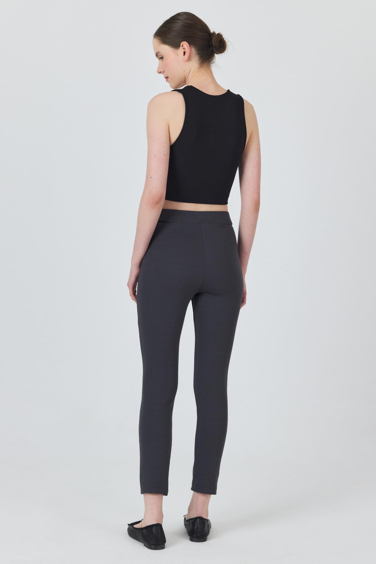 Füme Yüksek Bel Nervür Dikiş Detaylı Tayt Pantolon 6875A - 5