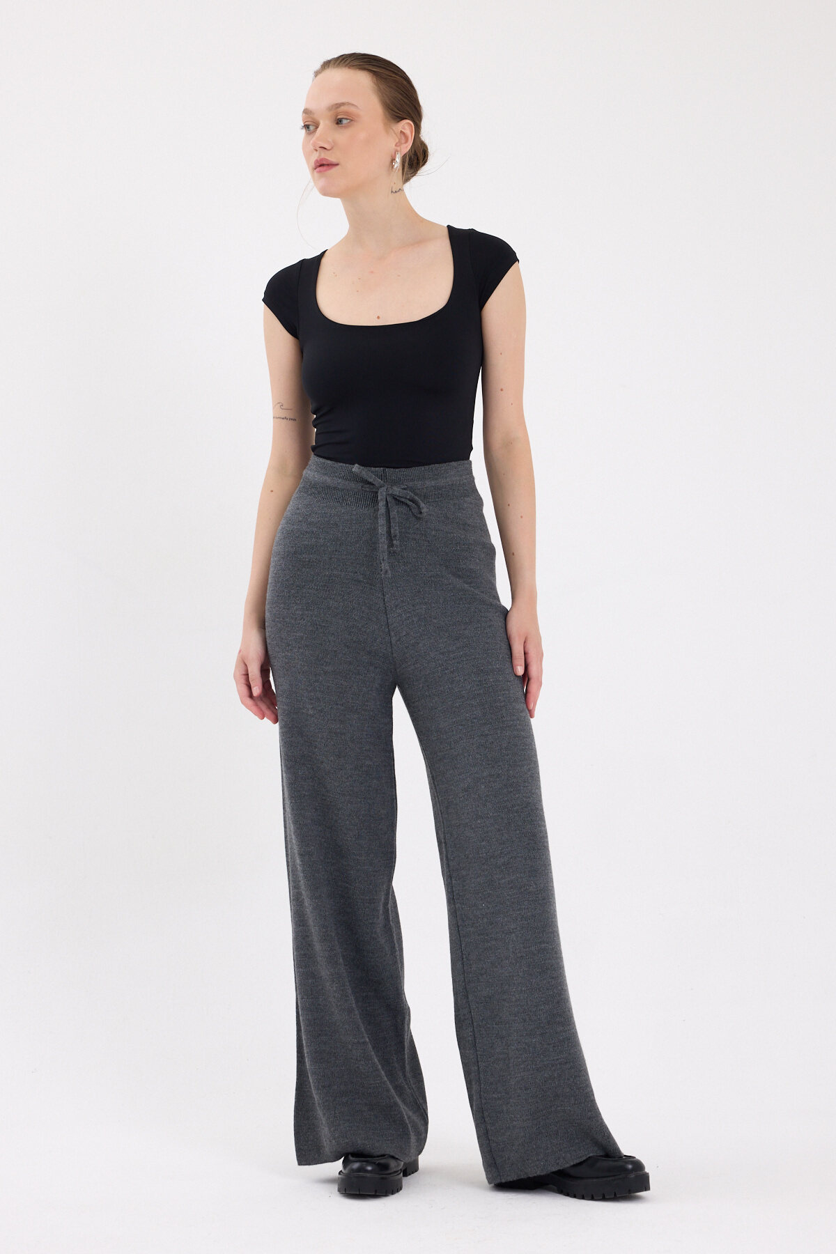 Füme Yüksek Bel Triko Palazzo Kadın Pantolon 2251 - RAYS