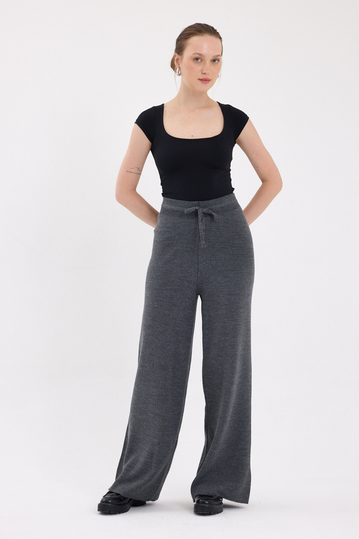 Füme Yüksek Bel Triko Palazzo Kadın Pantolon 2251 - 1