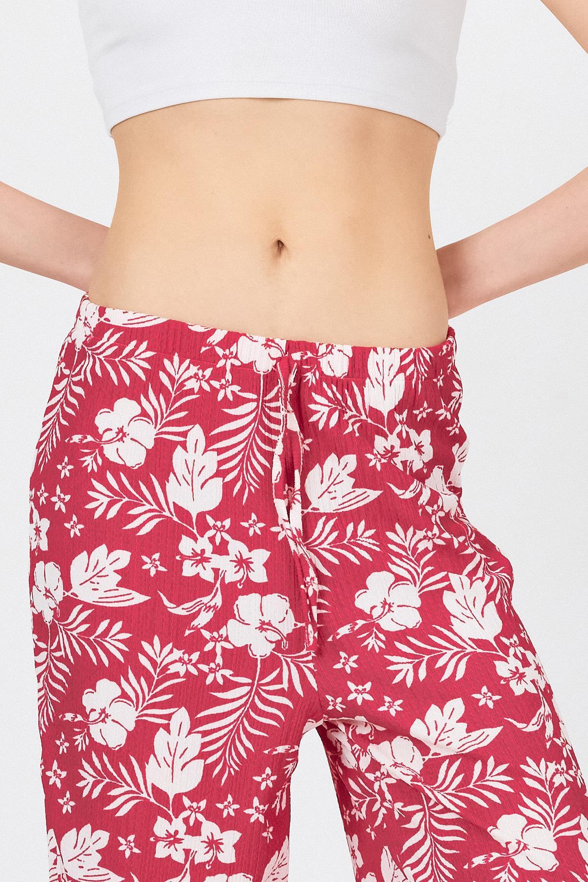 Fuşya Bel Lastikli Desenli Pantolon 4725A - 4