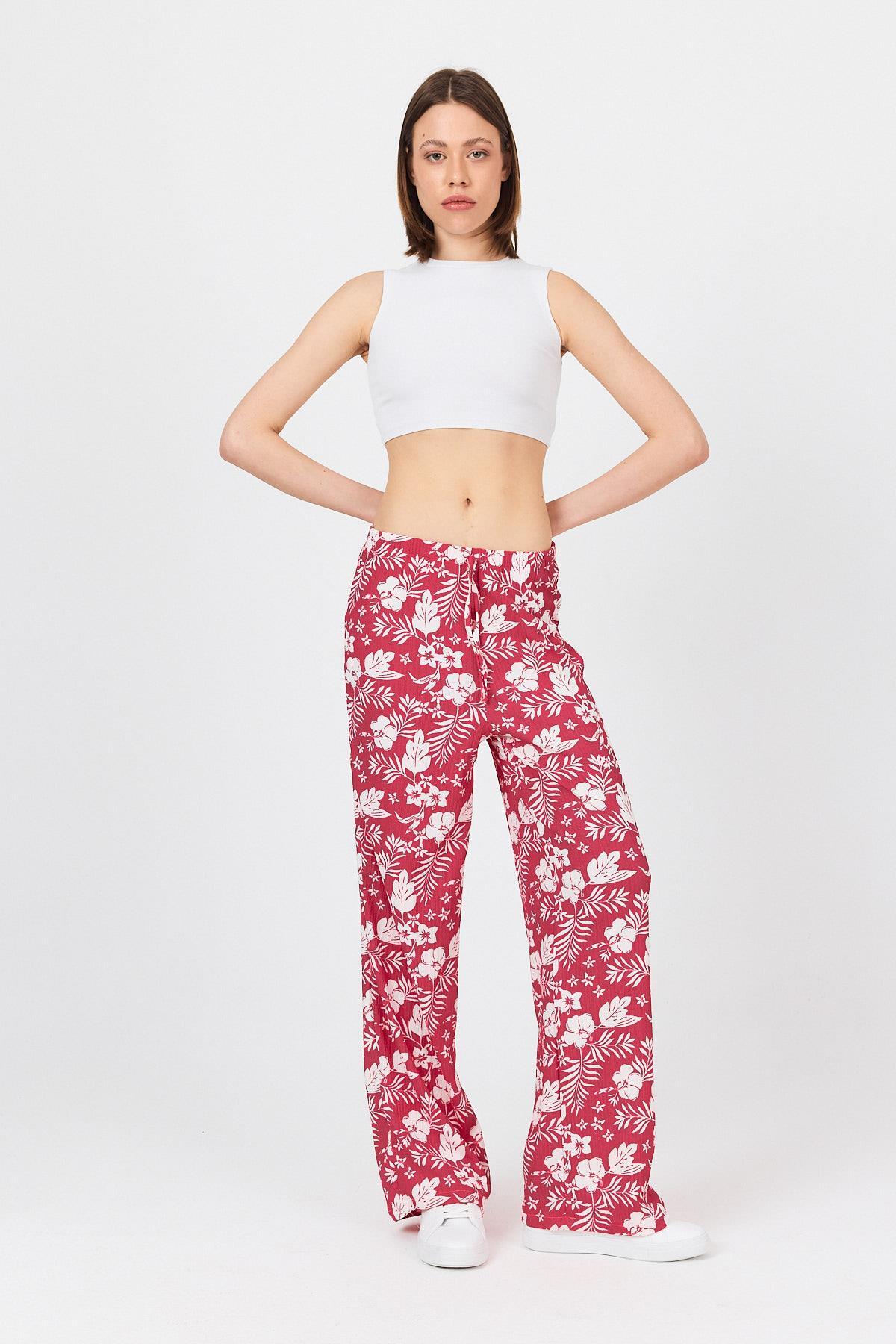 Fuşya Bel Lastikli Desenli Pantolon 4725A - RAYS