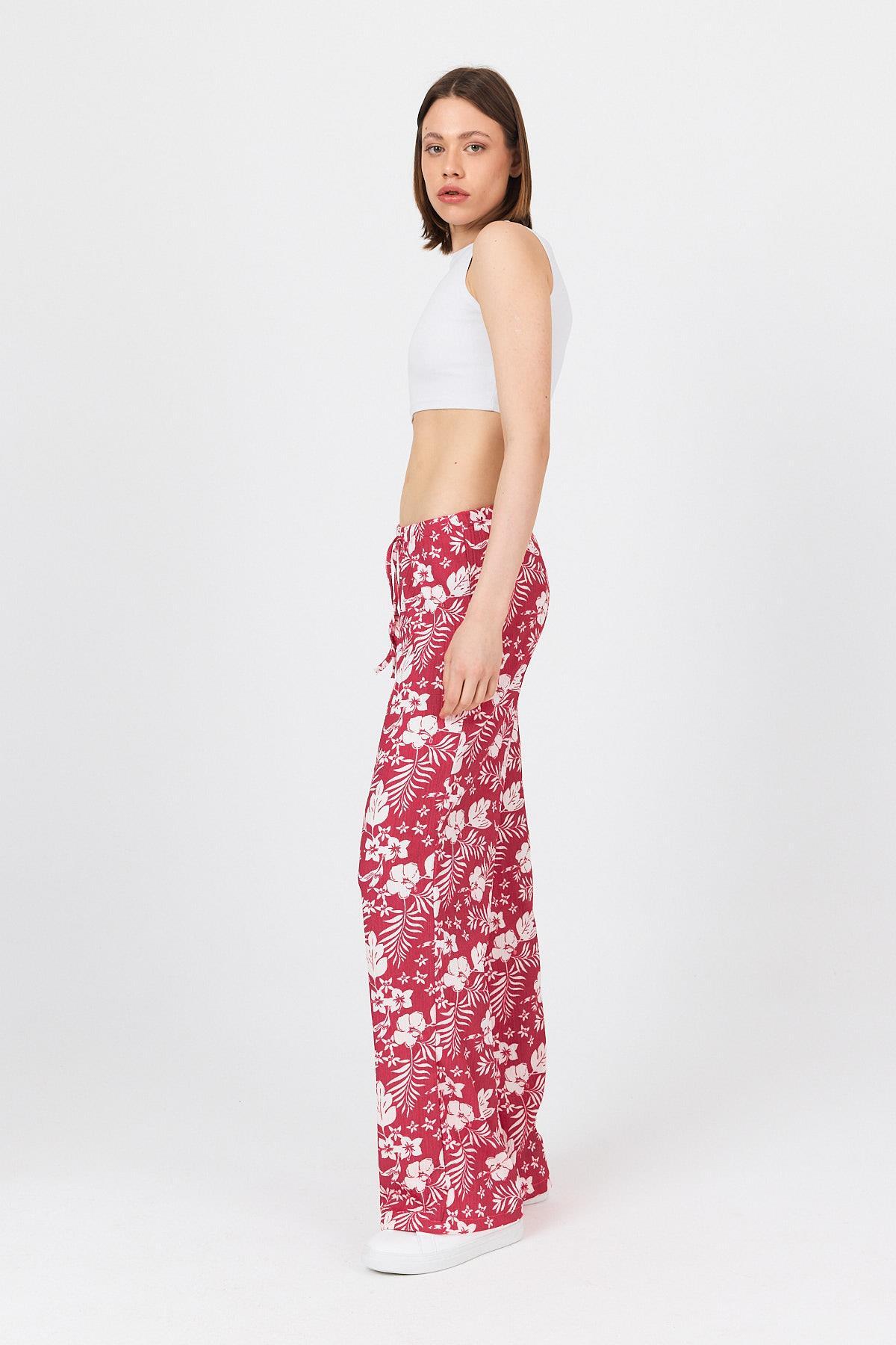 Fuşya Bel Lastikli Desenli Pantolon 4725A - 7