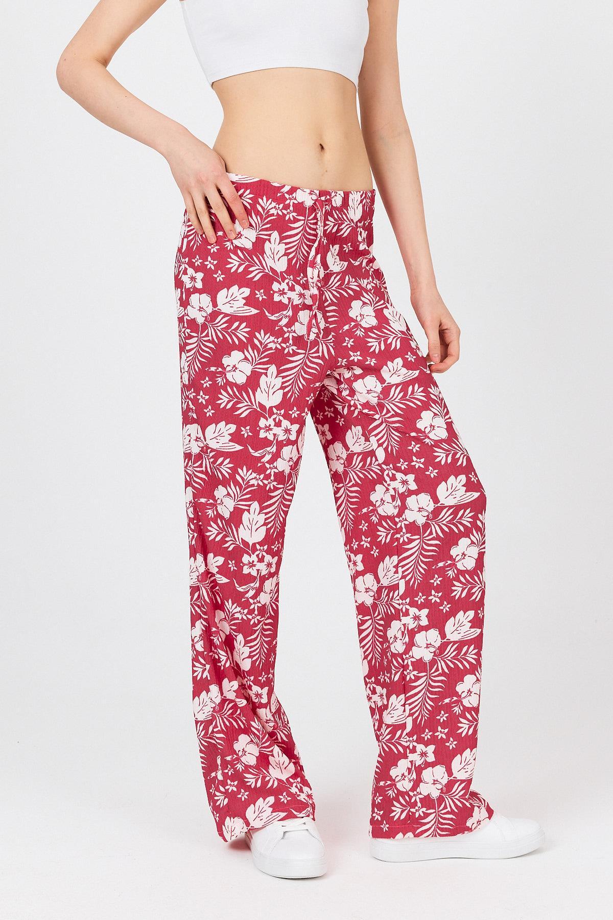 Fuşya Bel Lastikli Desenli Pantolon 4725A - 3