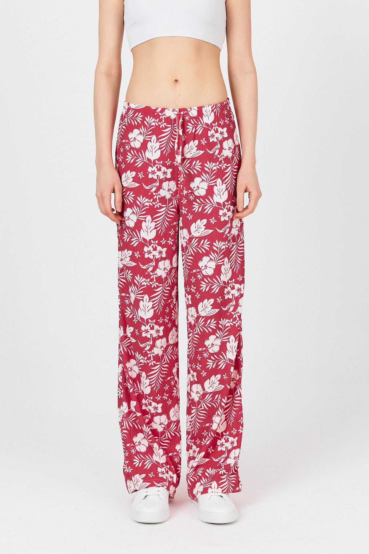Fuşya Bel Lastikli Desenli Pantolon 4725A - 2