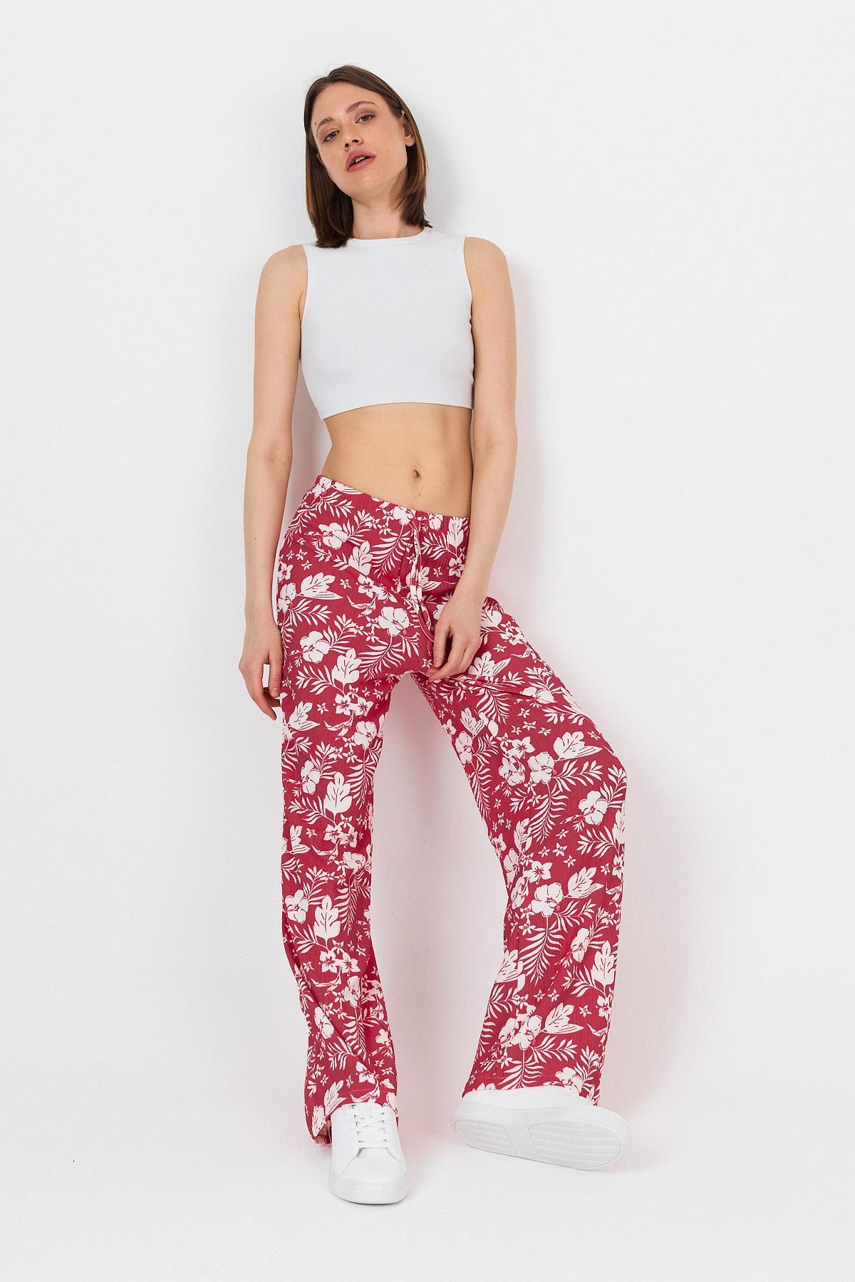 Fuşya Bel Lastikli Desenli Pantolon 4725A - 6