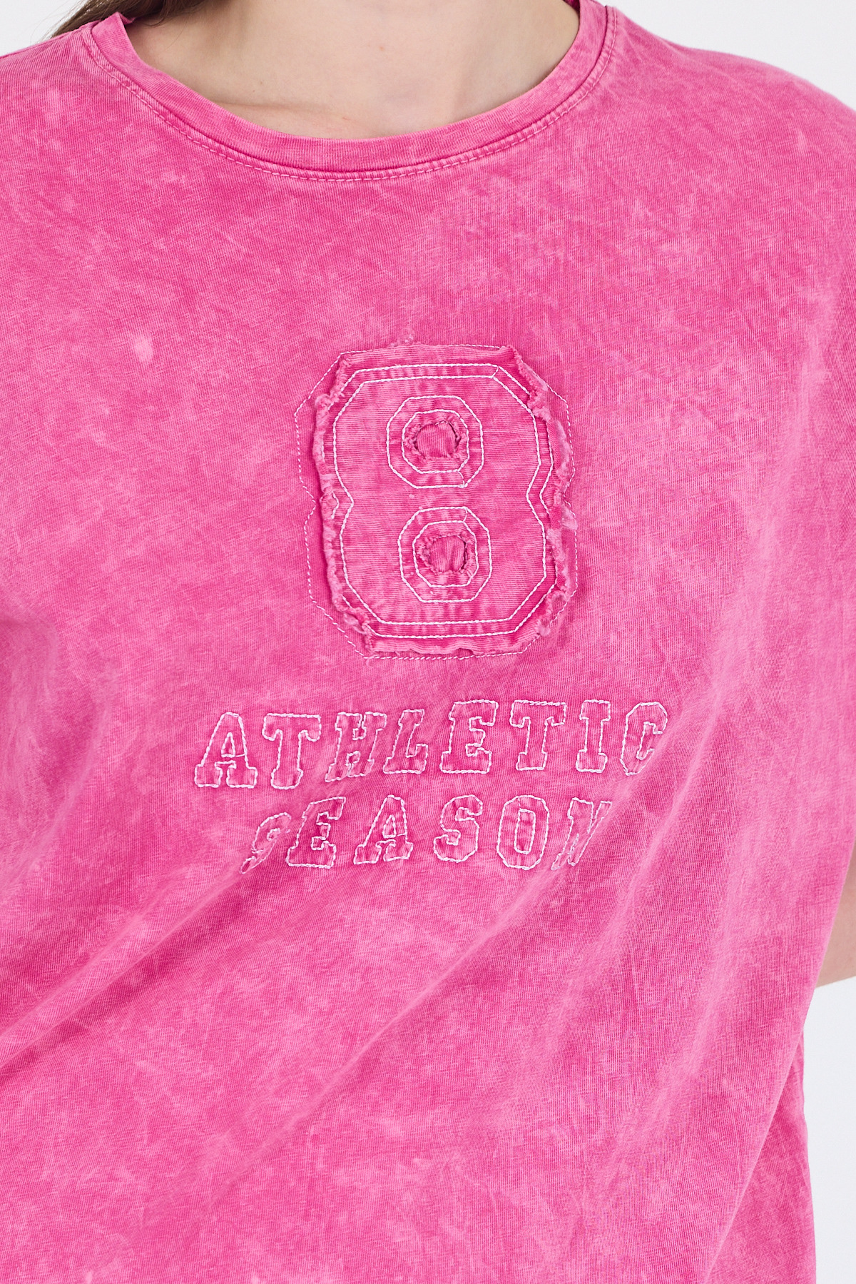 Fuşya Yazı Nakışlı Oversize Tişört 253017 - RAYS