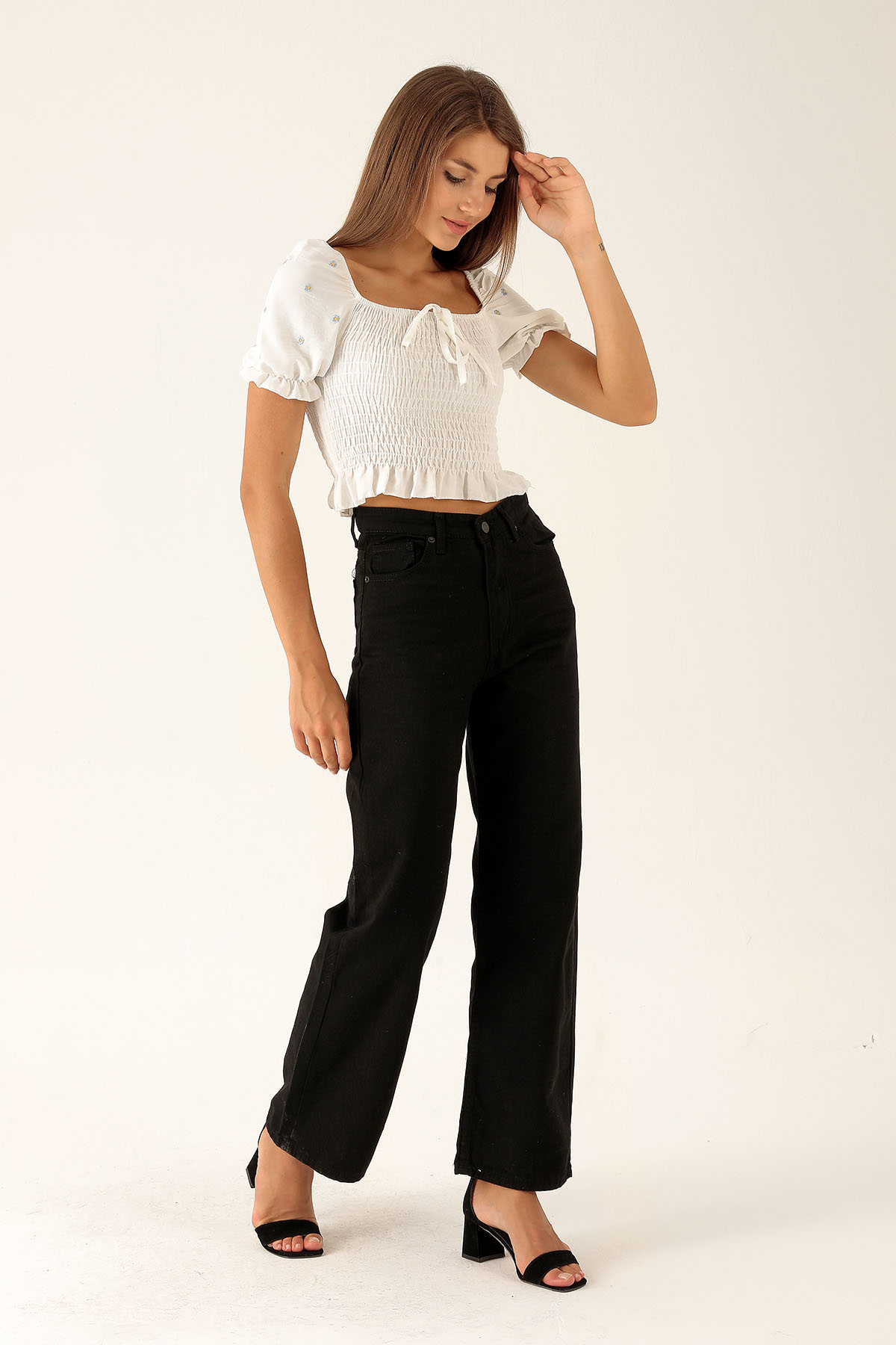 Gabardin Palazzo Bayan Pantolon - 4163-1 Siyah - 2