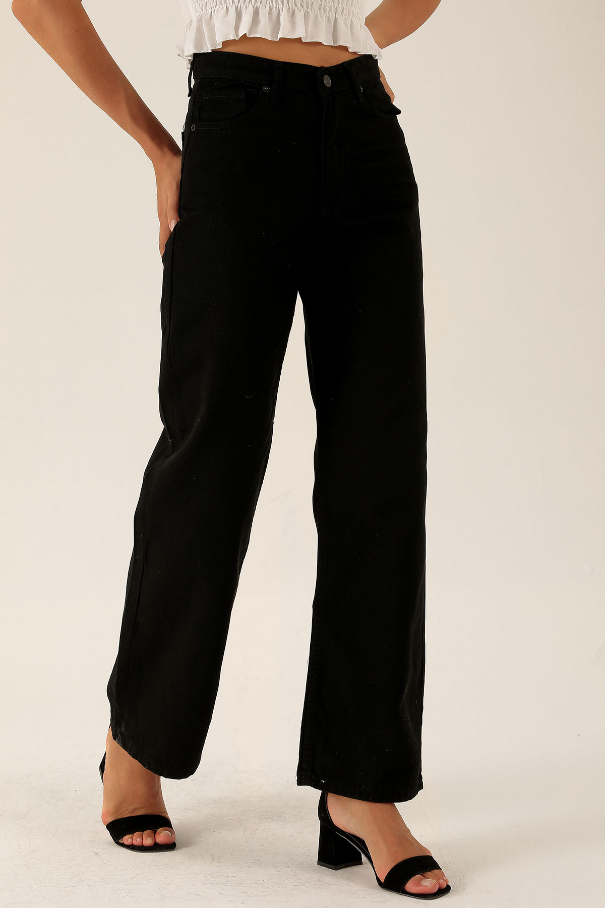 Gabardin Palazzo Bayan Pantolon - 4163-1 Siyah - 4