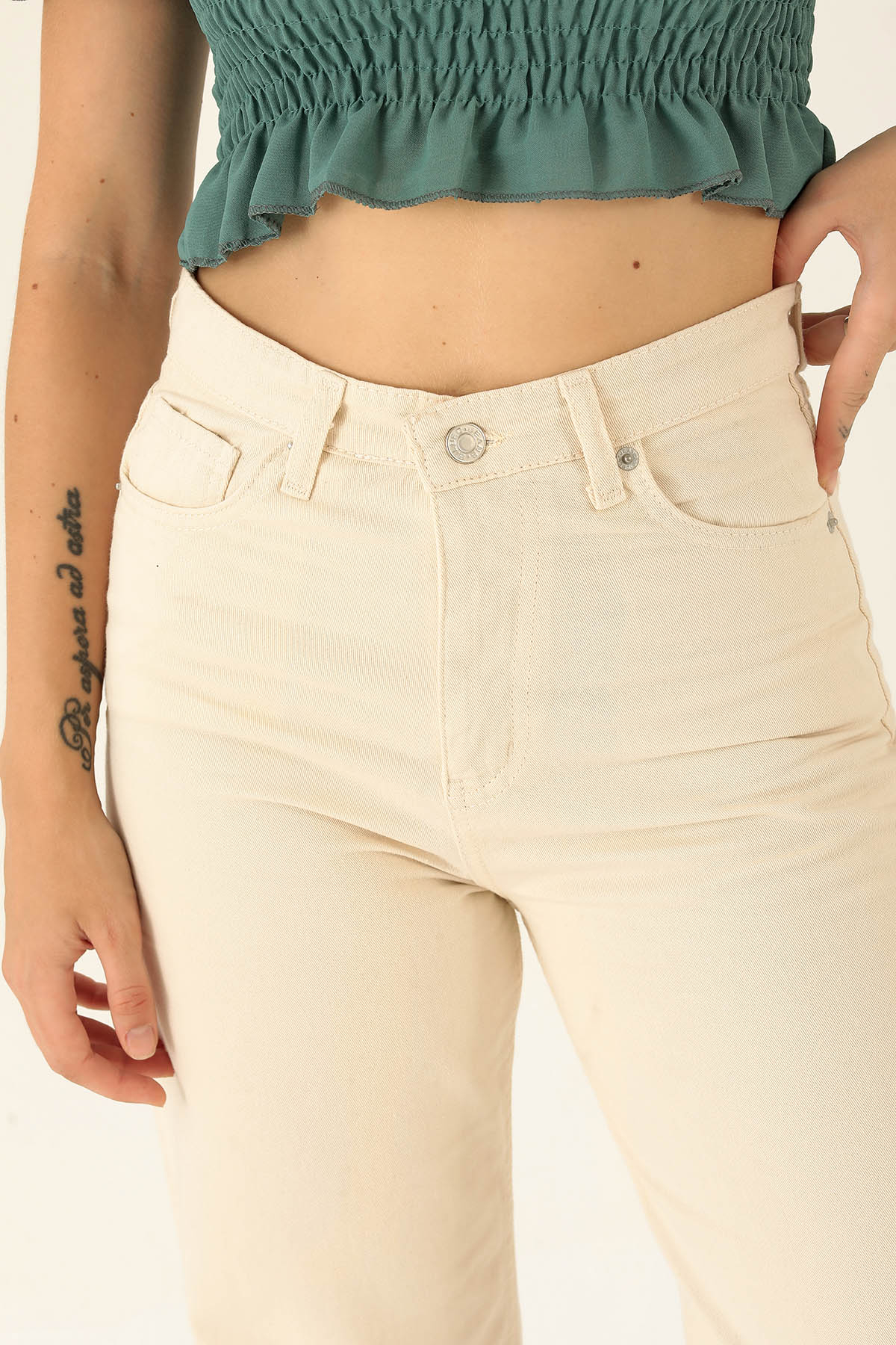 Gabardin Palazzo Bayan Pantolon - 4163-1 Taş - 6