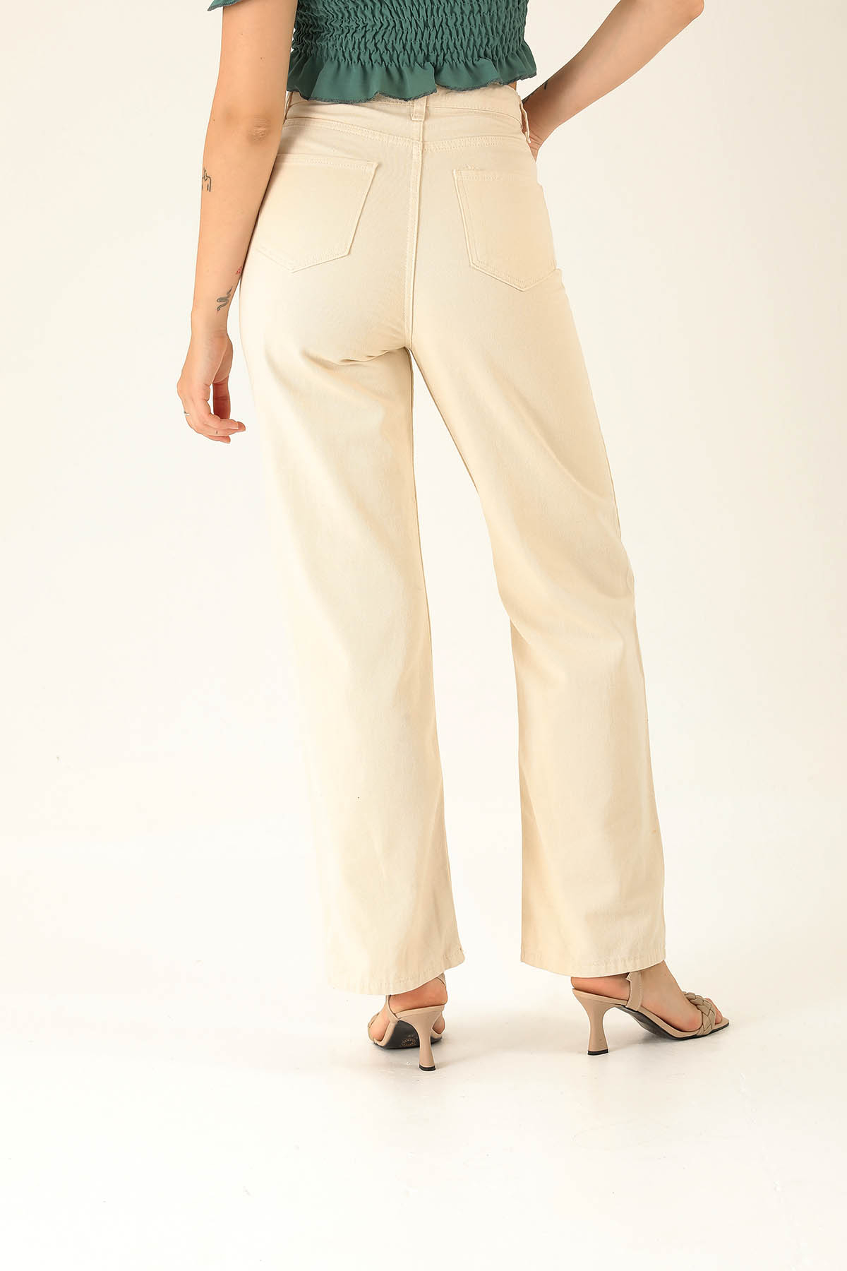 Gabardin Palazzo Bayan Pantolon - 4163-1 Taş - 5